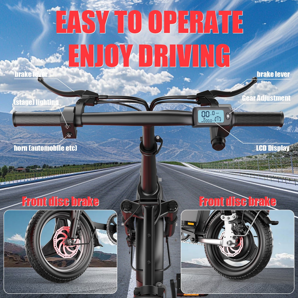 Electric Bike for Adults,  Electric Bicycle with 48V Removable Battery,14 Folding Ebike, 20MPH,30+ Miles(MAX),500W High Motor,Multi-Shock Absorption,UL 2849,Commuting Mini E Bikes Electric Bikes