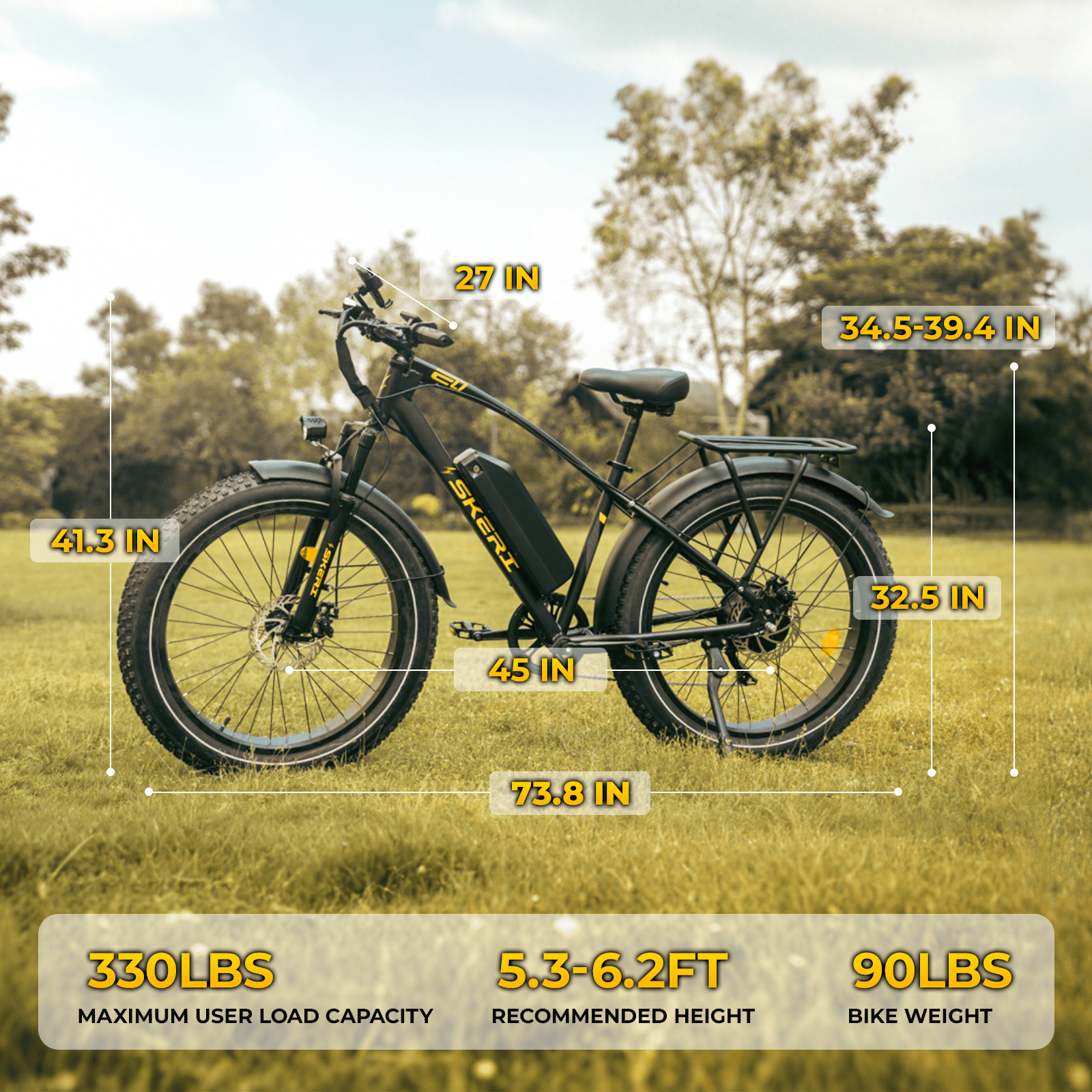 Skeri Electric Bike, 26x4.0 Fat Tire E Bike, 500W (Peak 1000) Motor, 48V 15.6Ah Removable Electric Bike for Adults, 60 Miles & 25 mph, Electric Bicycle with 7 Speed and Front Suspension Electric Bikes