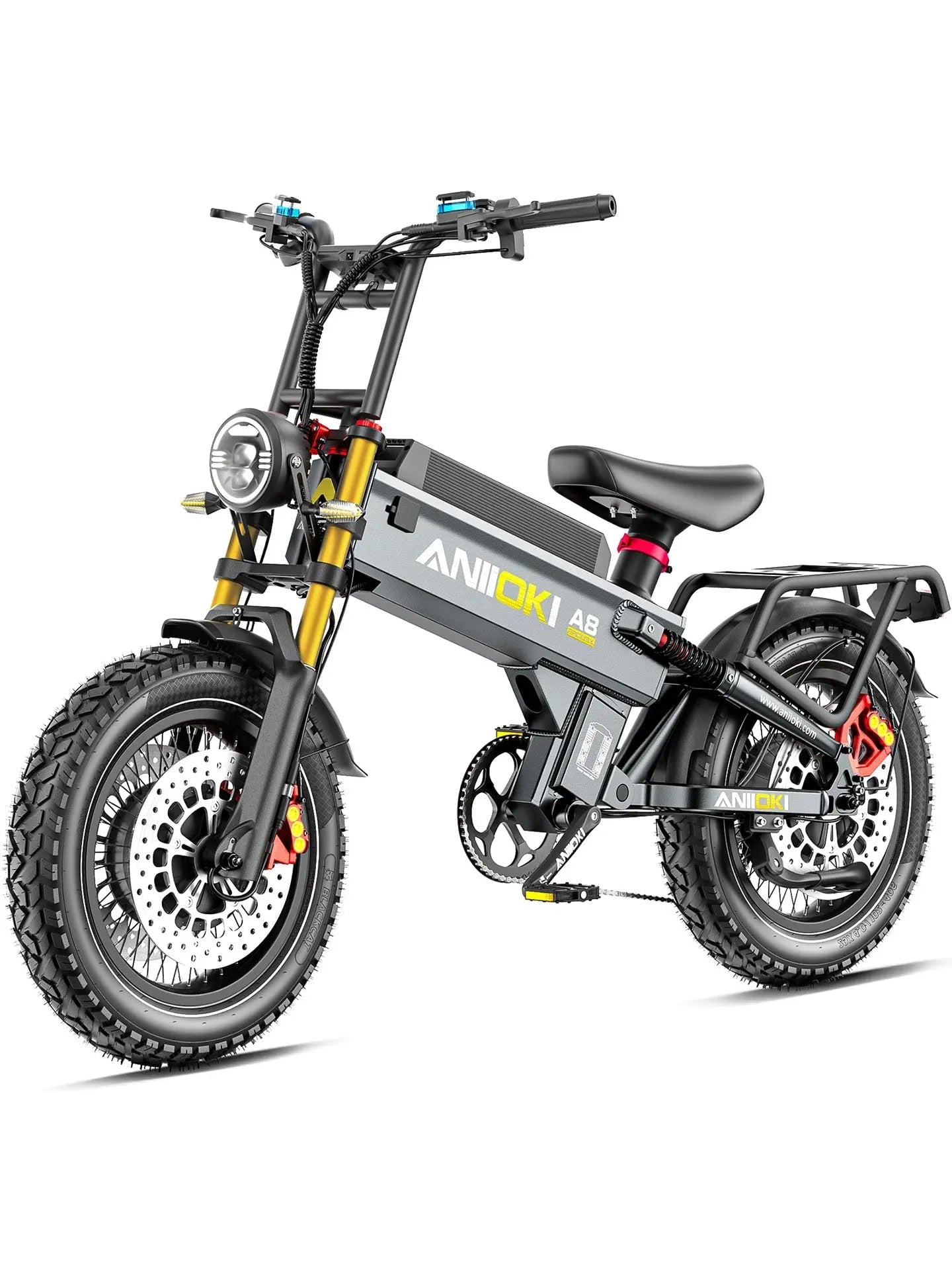 A8 Pro Max GT All-Terrain Electric Bike for Adults, 72V 70Ah Ultra-Long Range Battery 200+ Miles, 50MPH 6000W EBike, CBS Braking System & Smart Media System, New Charger Technology, Gray Electric Bikes