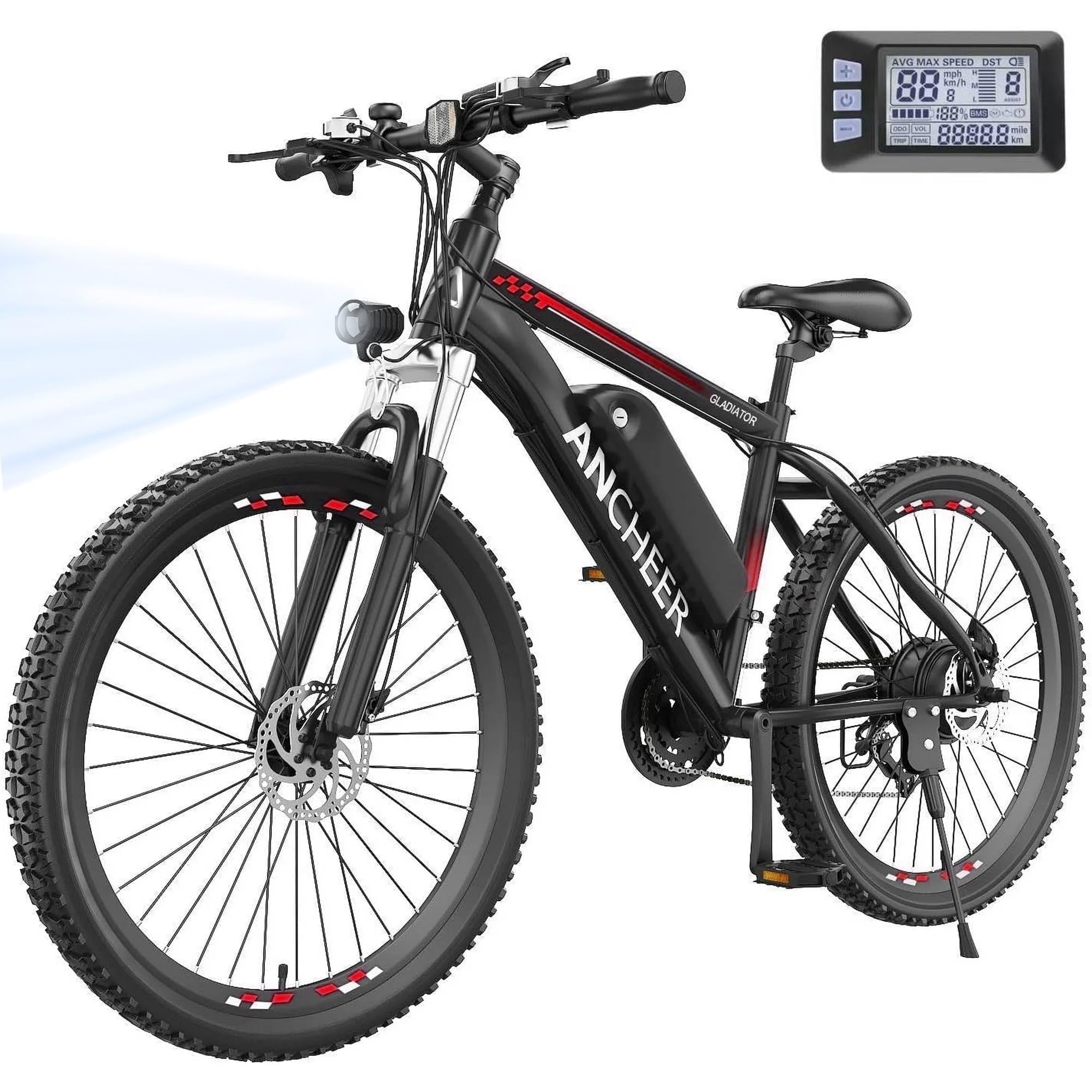ANCHEER Gladiator 500W 26 Electric Bike for Adults, Electric Mountain Bike with 2.1 Inch eMTB Tire, 48V 10.4Ah Battery, 3H Fast Charge, Shimano 21 Speed, Adults Electric Bicycle UL2849 Electric Bikes