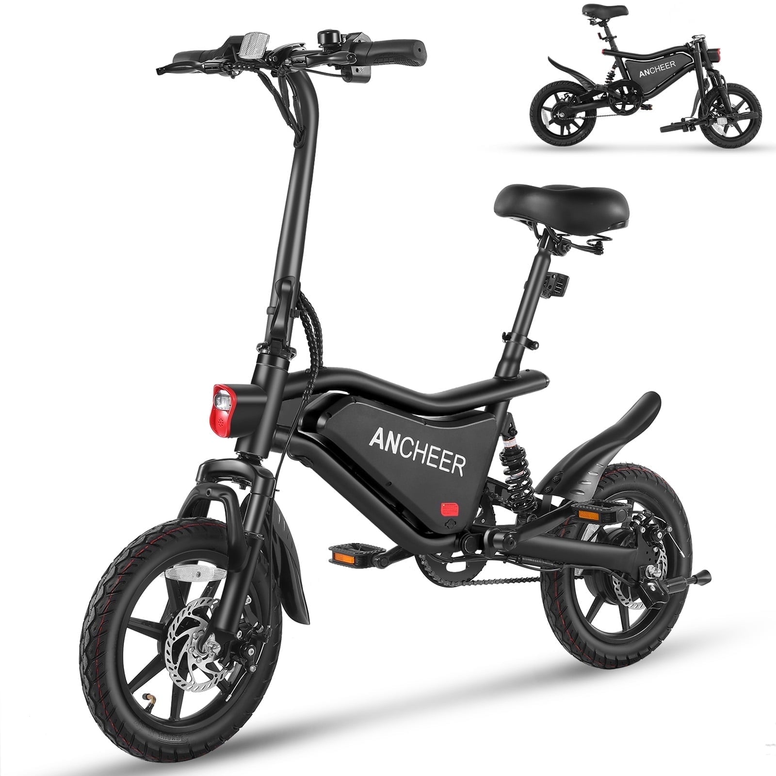 ANCHEER Peak 500W Electric Bike for Adults, Foldable Electric Bikes with 48V 374Wh Battery, 14 Electric Bicycle for Men Women, LCD Digital Display, Cruise Control Ebikes, Dual Suspension Fork UL2849 Electric Bikes