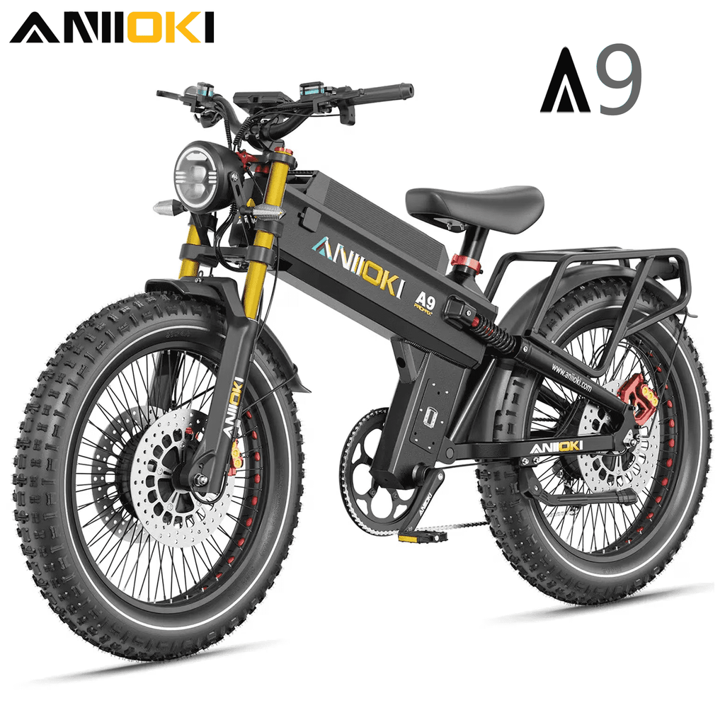 ANIIOKI A9 Pro Max 60V 80Ah All-Terrain Electric Bike for Adult, 245 Miles Long Range, 6000W Dual Motor,47mph,UL2849,CBS & Dual Front Disc Brakes, Smart Media System, New Charger Technology, Black Electric Bikes