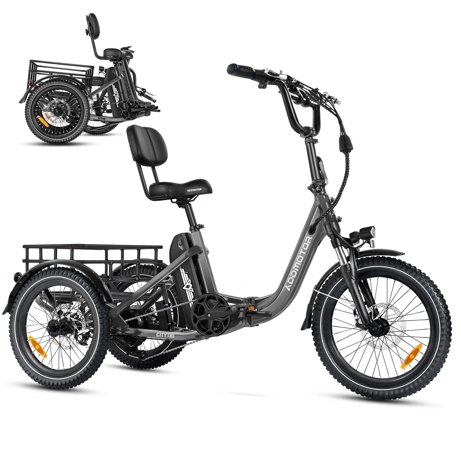 Addmotor CITYTRI E-310 PLUS Folding Electric Trike, 90MI Electric Tricycle for Adults, 750W 48V 20Ah 3 Wheel Electric Bikes, Step-Thru Etrike, Differential, Parking Brake Electric Bikes