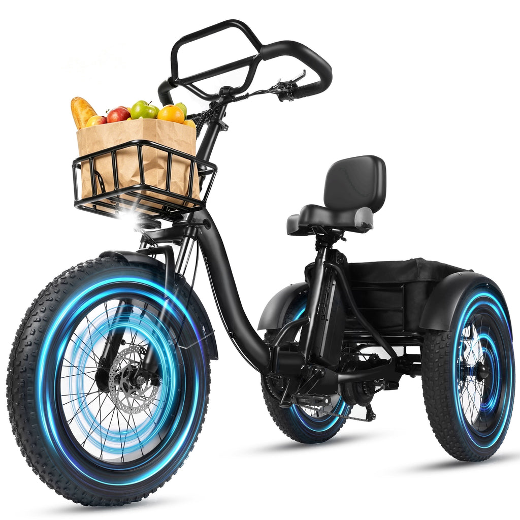 Adult Electric Tricycle,E Trike – 998.4Wh Battery, Foldable 3-Wheel E-Bike with 20×4 Fat Tires, Black Electric Bikes