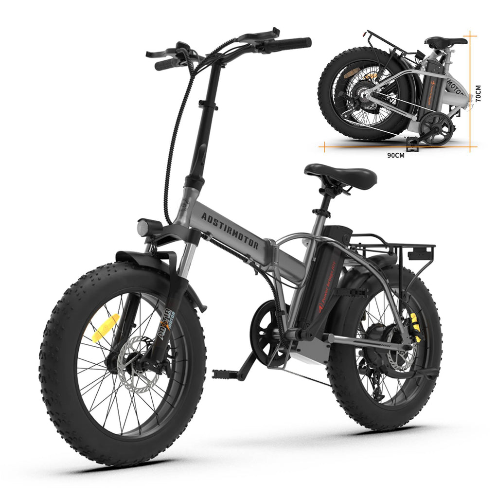 Aostirmotor Folding Electric Bike 20 inch Fat Tire , with 750W Motor, 48V 12.5AH Removable Lithium Battery,Ebikes for Adults UL2849 Electric Bikes