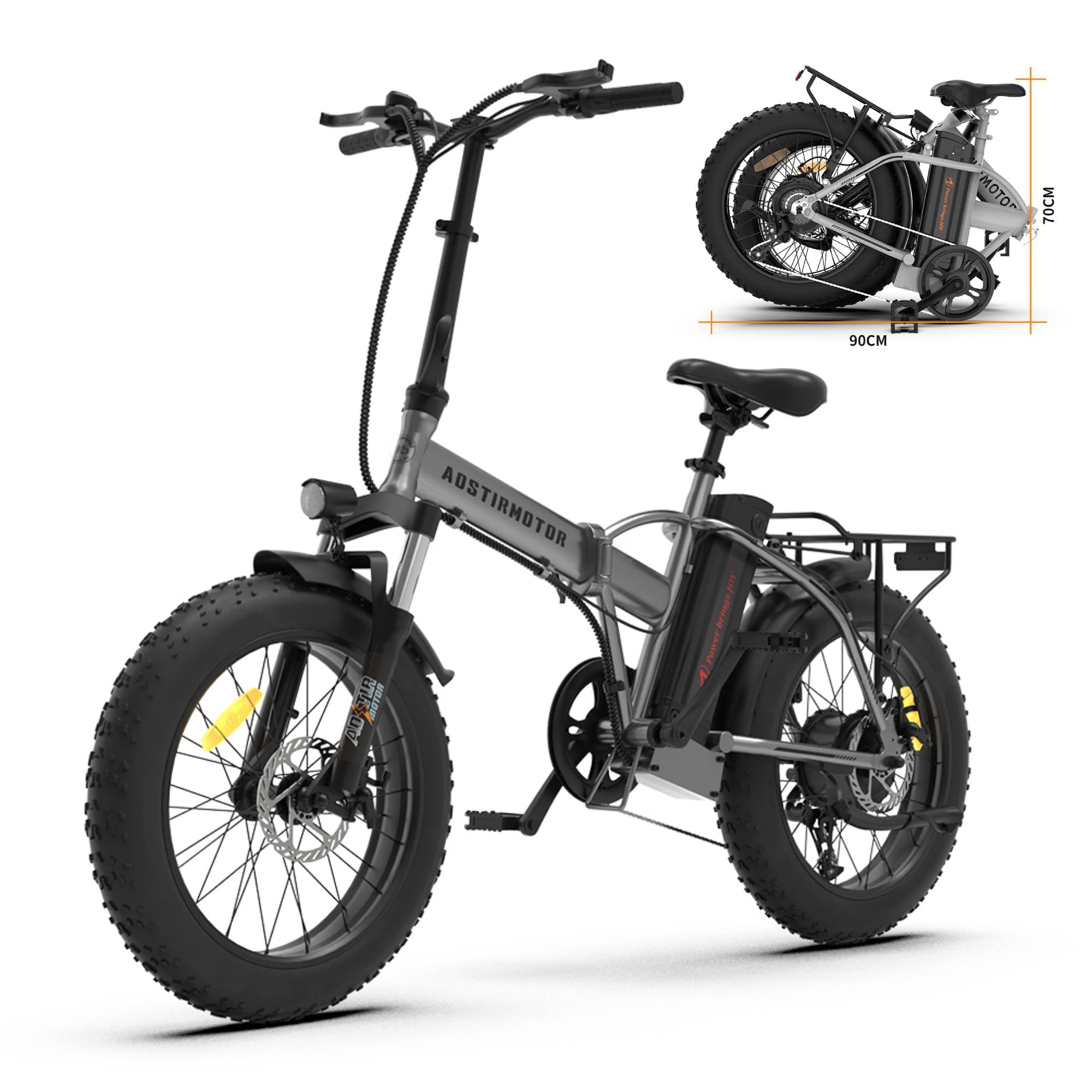 Aostirmotor Folding Electric Bike 20 inch Fat Tire , with 750W Motor, 48V 12.5AH Removable Lithium Battery,Ebikes for Adults UL2849 Electric Bikes