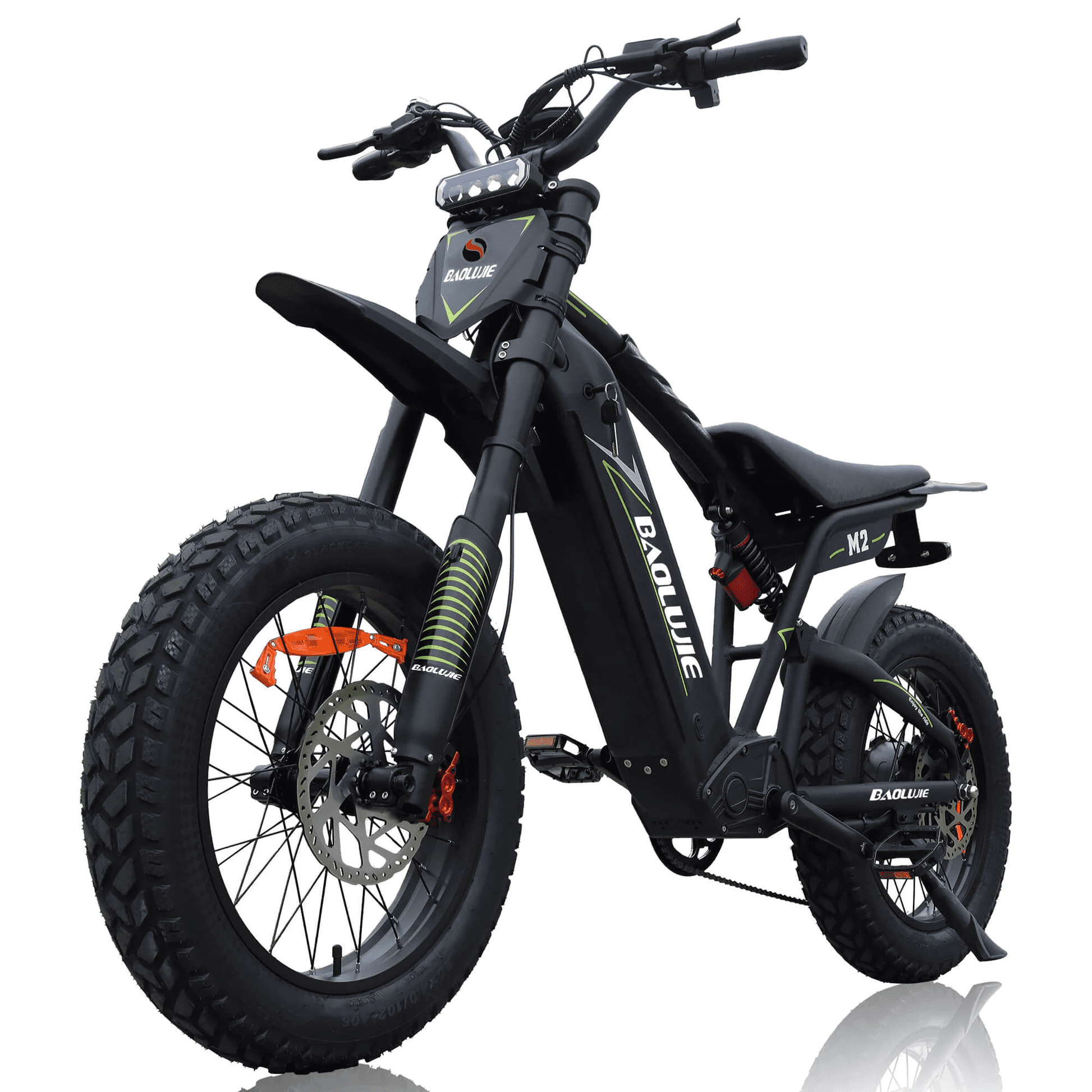 BAOLUJIE M2 3000W Electric Dirt Bike for Adults, 53 MPH, 60V/25Ah Removable Battery, 20x4.0 Fat Tires, Full Suspension, Heavy-Duty Aluminum Frame, Off-Road MTB, UL2849(Green) Electric Bikes