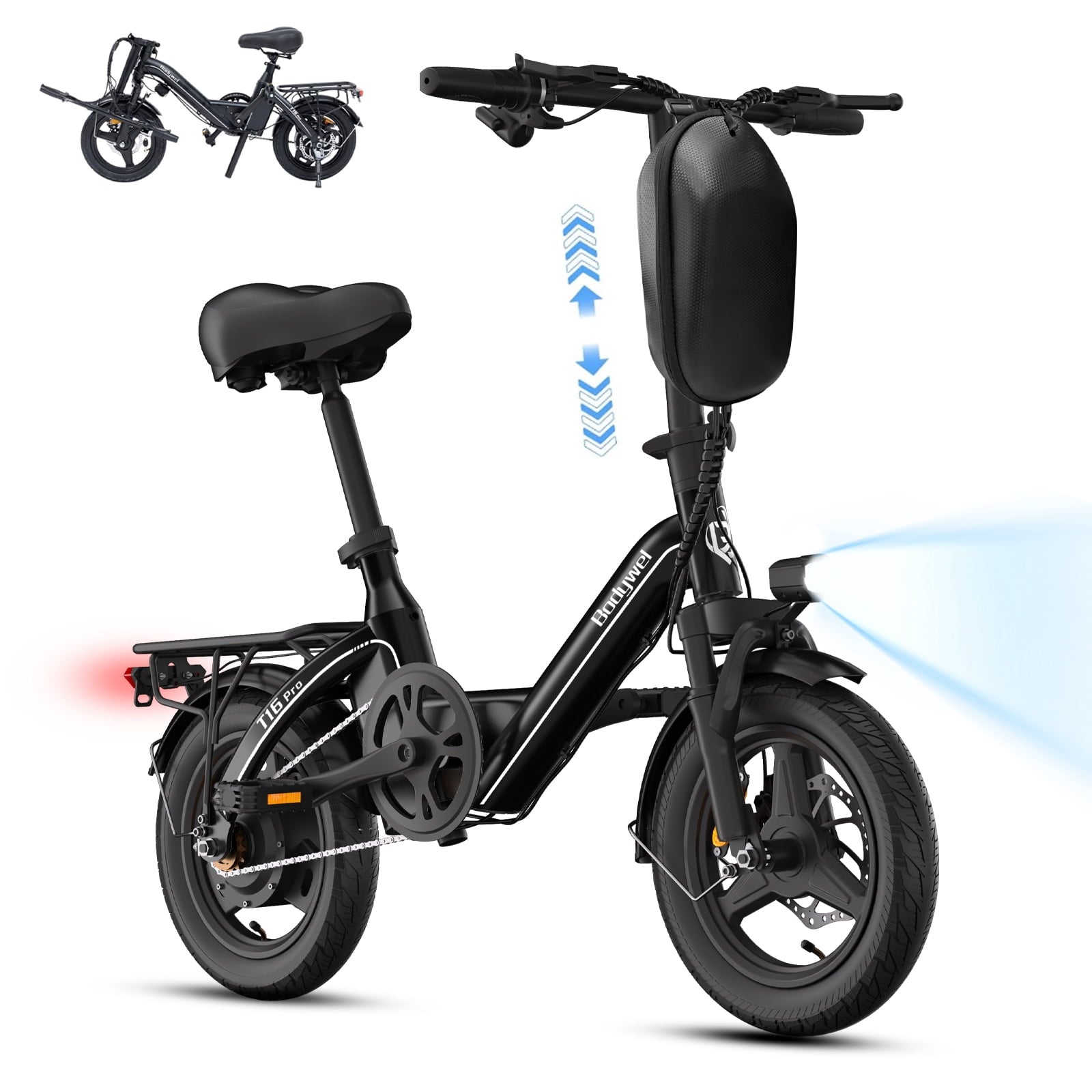Bodywel Folding Electric Bicycle for Adults Teens, 14 Electric Bike with 500W Peak Motor, 360Wh Battery, Mini Ebike for City Commuter, E Bike, UL2849 Electric Bikes