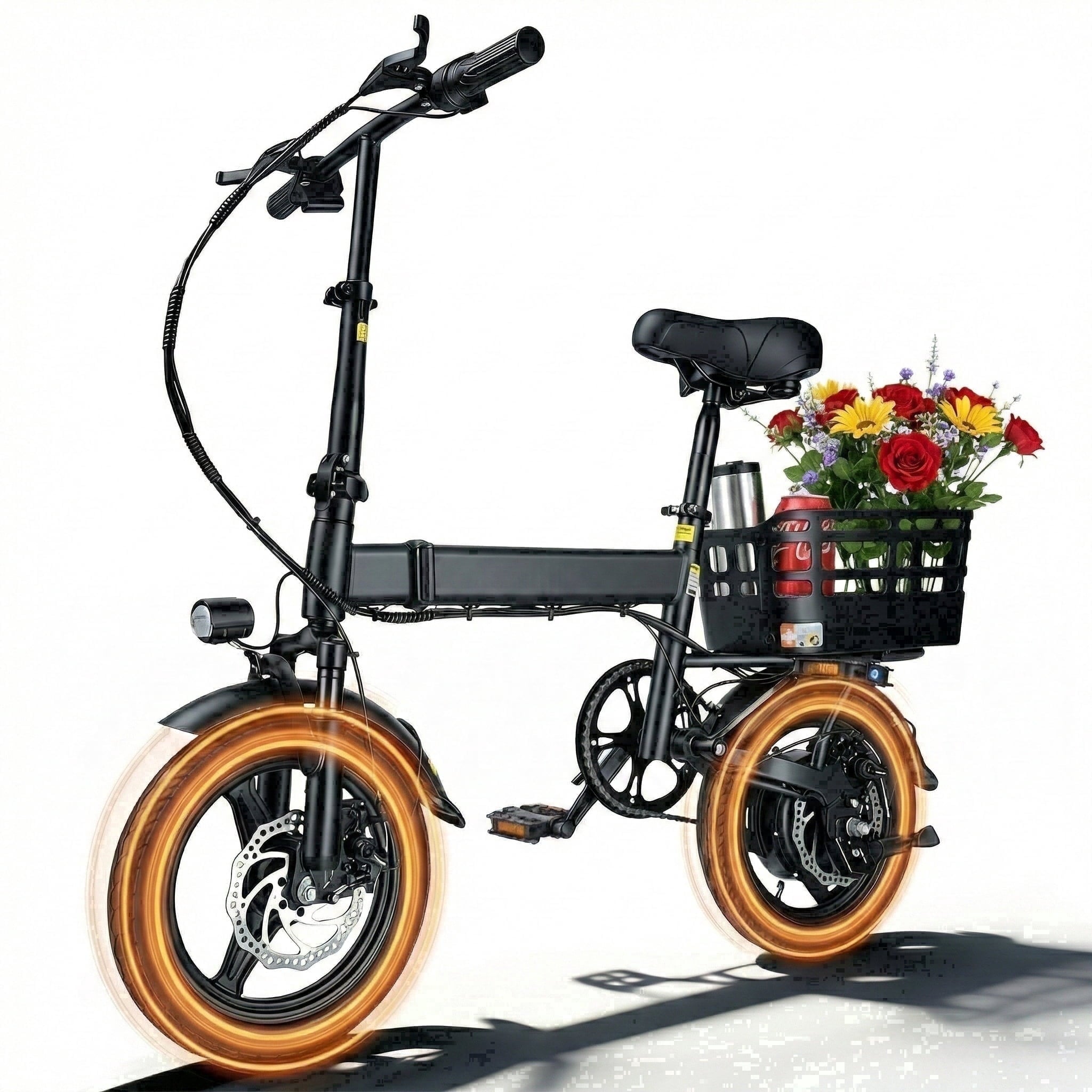 BroPath Electric Bike for Adults, Ebike, Electric Bicycle with 576WH Battery,14 Folding Ebike, 21MPH,20+ Miles(MAX),350W Motor,Multi-Shock Absorption,Commuting Mini E Bikes with Baskets,UL2849 Electric Bikes