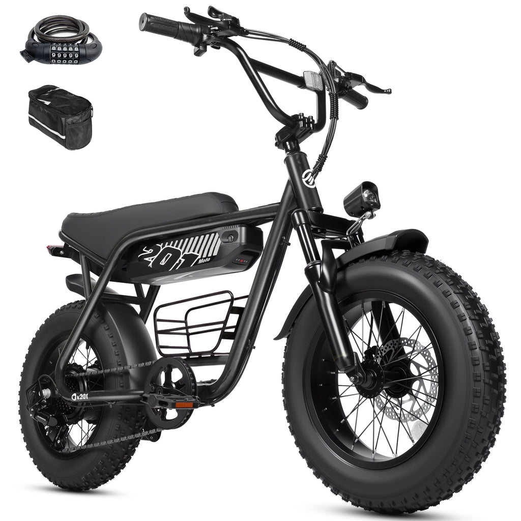 ESKUTE V201 Electric Bike for Adults & Teens 750W Peak 1500W, 30MPH, 48V 15.6Ah Battery, 20x4.0 Fat Tire 7-Speed, Front Suspension, All-Terrain Ebike Black with Phonebag & Lock, UL2849 Electric Bikes