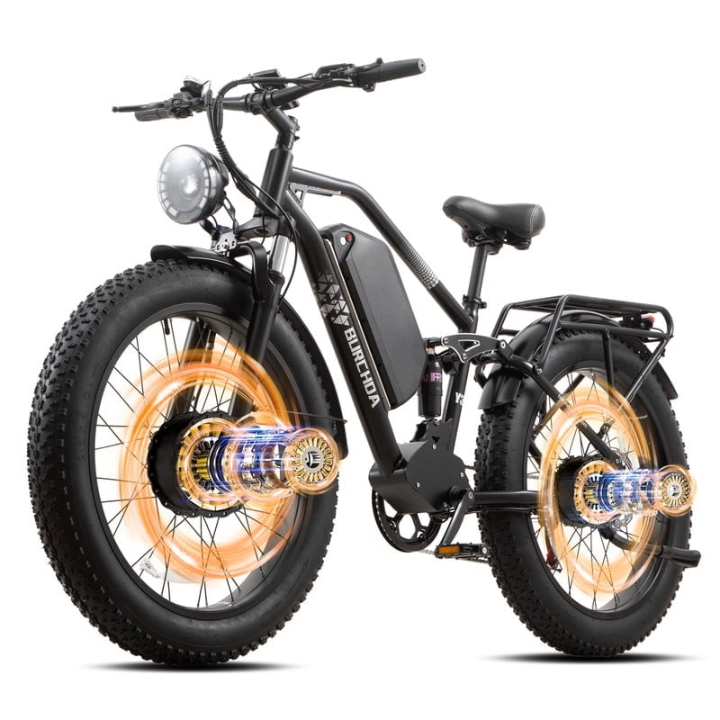 Electric Bike for Adults 5000W Dual Motor AWD 40MPH 210Nm Torque 52V 30Ah 90 Miles 26 Fat Tire Off Road E Mountain Bike Full Suspension Dual Hydraulic Brakes UL2849 Electric Bicycles Electric Bikes