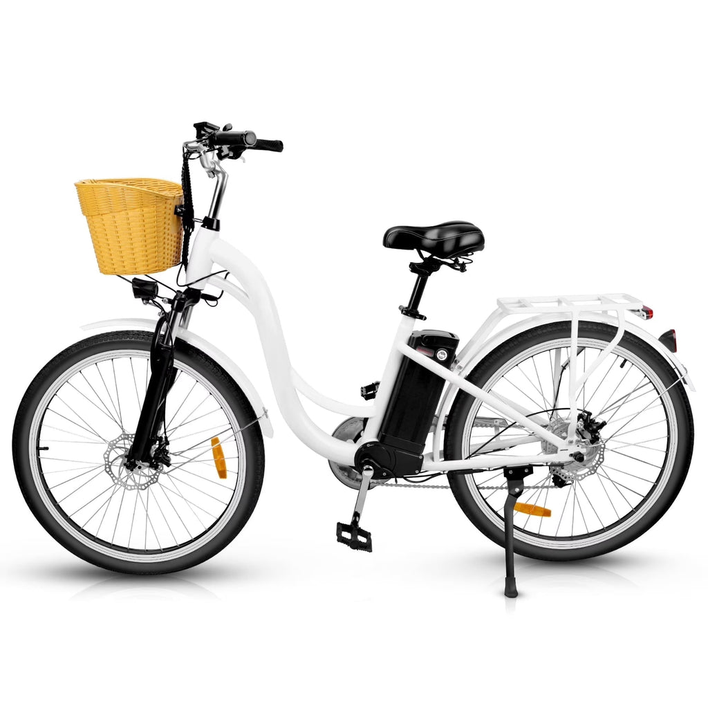 Electric City Bike for Adults 26,Peak 750W E-Commuter Bikes 48V 10AH UL2849,White Electric Bikes