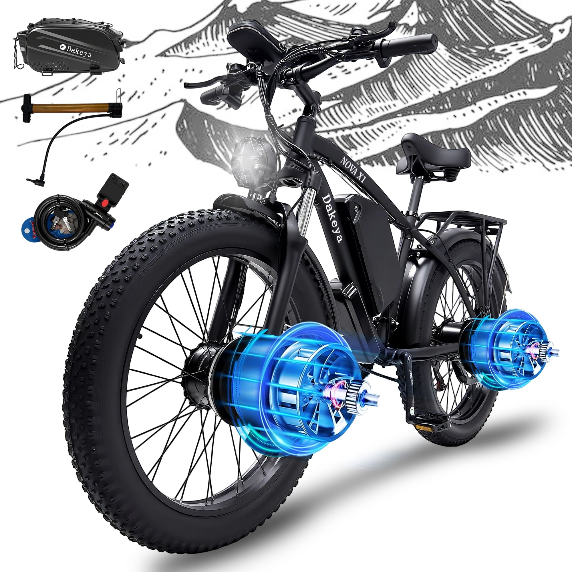 KYD Electric Fat Tire Bike for Adults, 6000W Dual Motor Ebike, Max 50MPH 26x4.0 Off-Road Mountain Electric Bicycle, 60V 25AH, UL2849 Electric Bikes