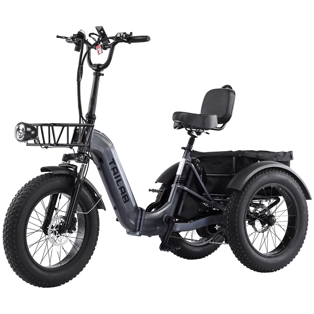 Meghna 20 inch Electric Tricycle 48V Max Speed 15 MPH Foldable 7 Speed Large Capacity Max Load 275 lbs Black Electric Bikes