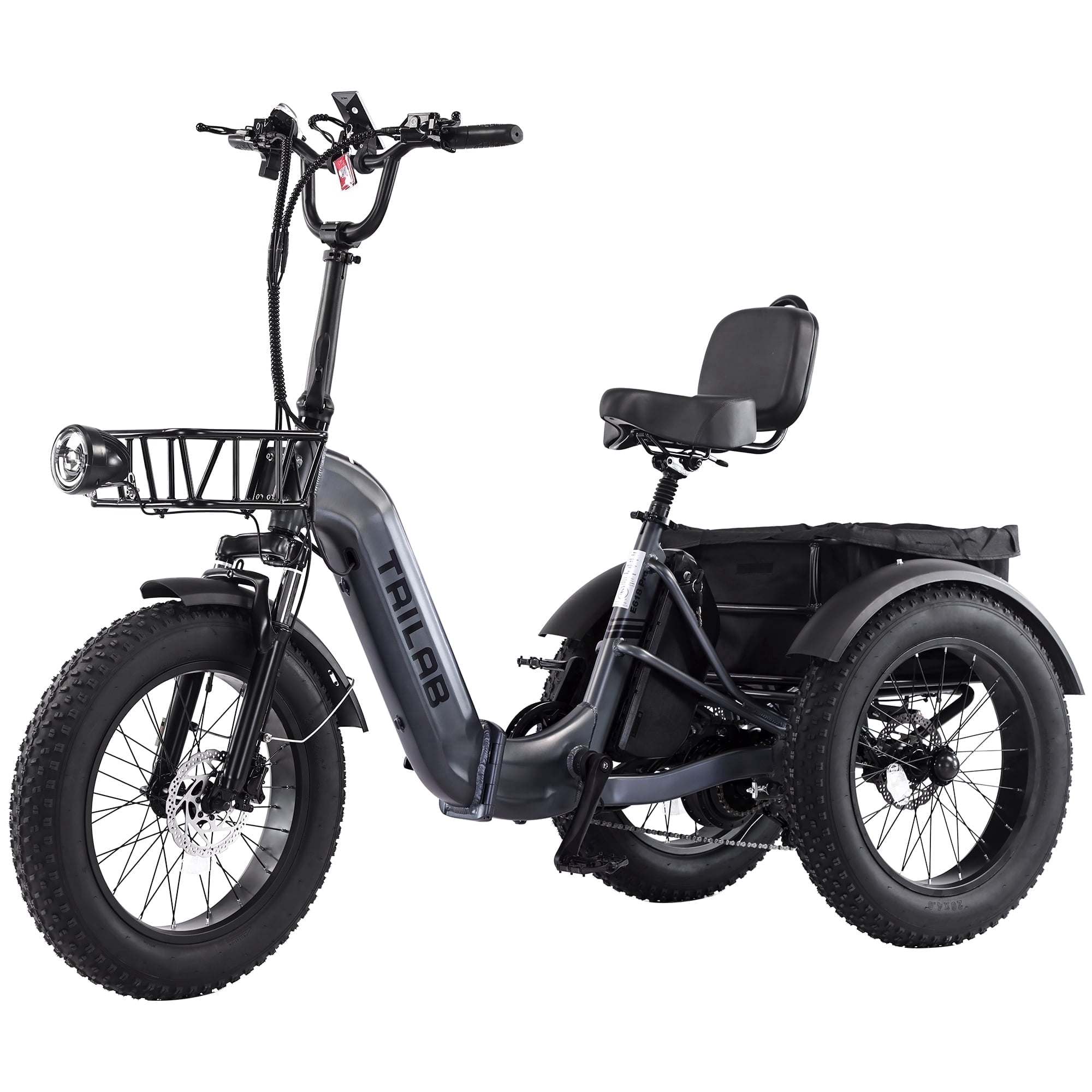 Meghna 20 inch Electric Tricycle 48V Max Speed 15 MPH Foldable 7 Speed Large Capacity Max Load 275 lbs Black Electric Bikes