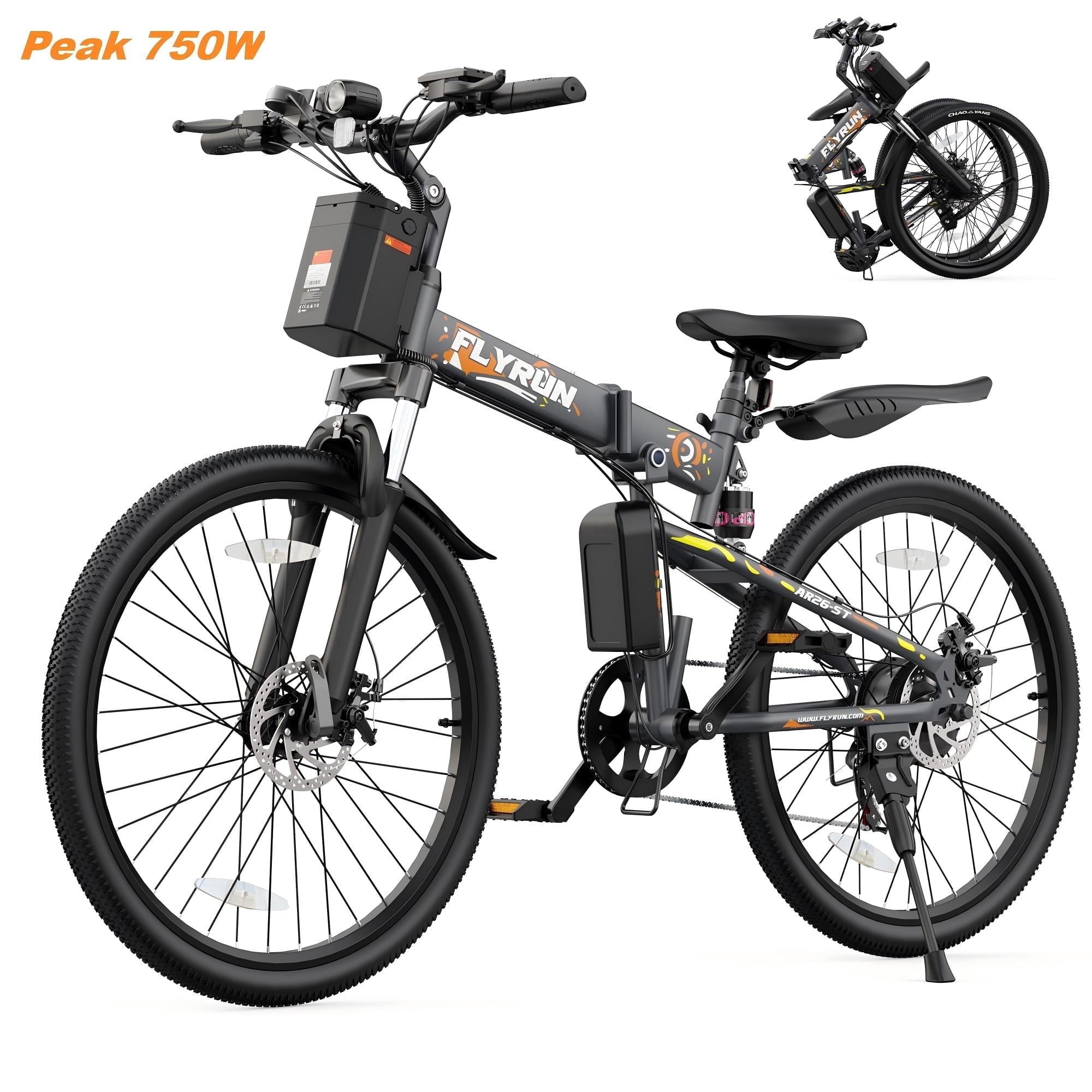 FLYRUN 26 Electric Bike for Adults,Foldable Ebike with Peak 750W Motor,20MPH,48V 374.4Wh Removable Battery,Full Suspension,7-Speed Gears,LCD Display,UL2849 Electric Bikes