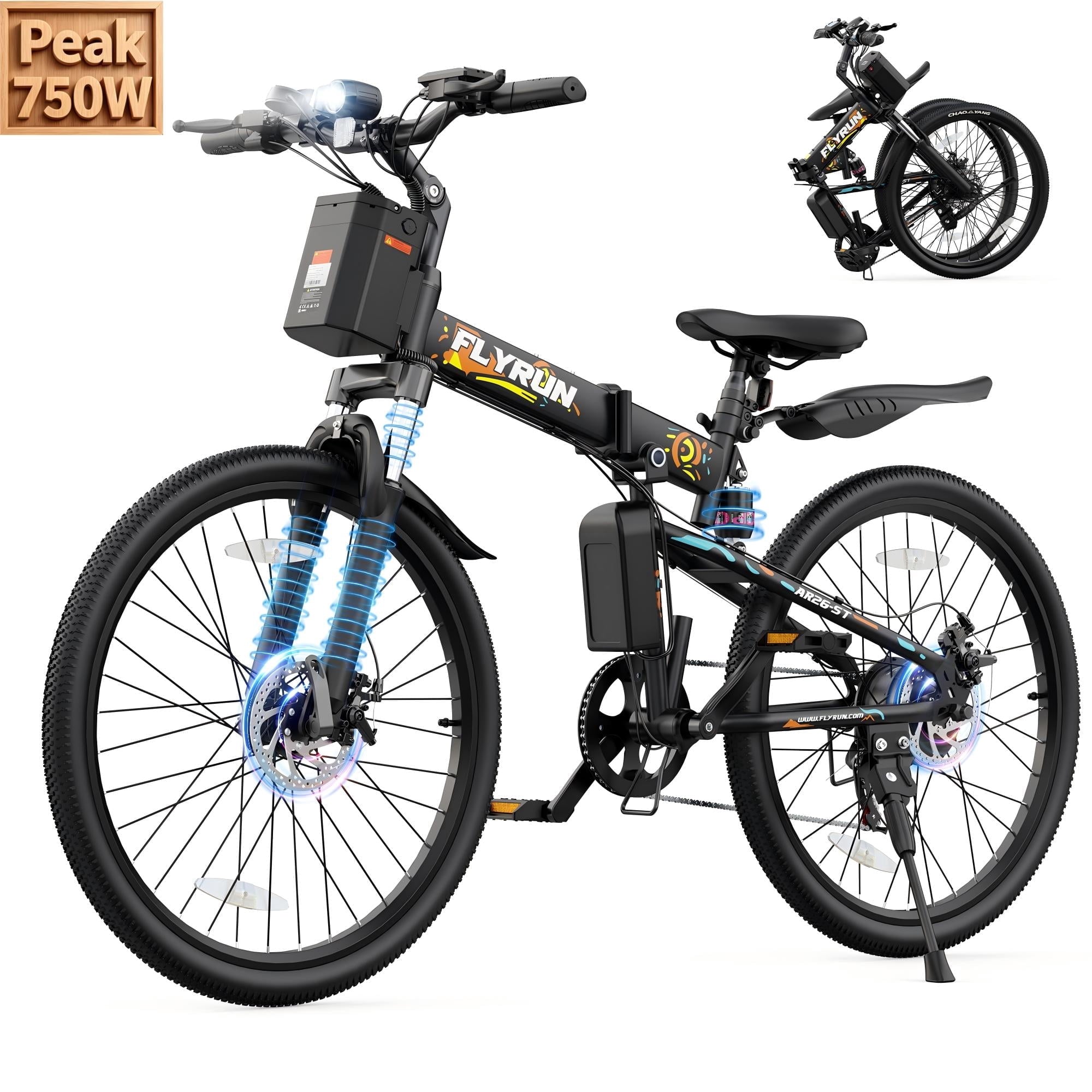 FLYRUN 26 Electric Bike for Adults,Folding Ebike with Peak 750W Motor,48V 374.4Wh Removable Battery,LCD Display,up to 20 mph,UL2849 Electric Bikes