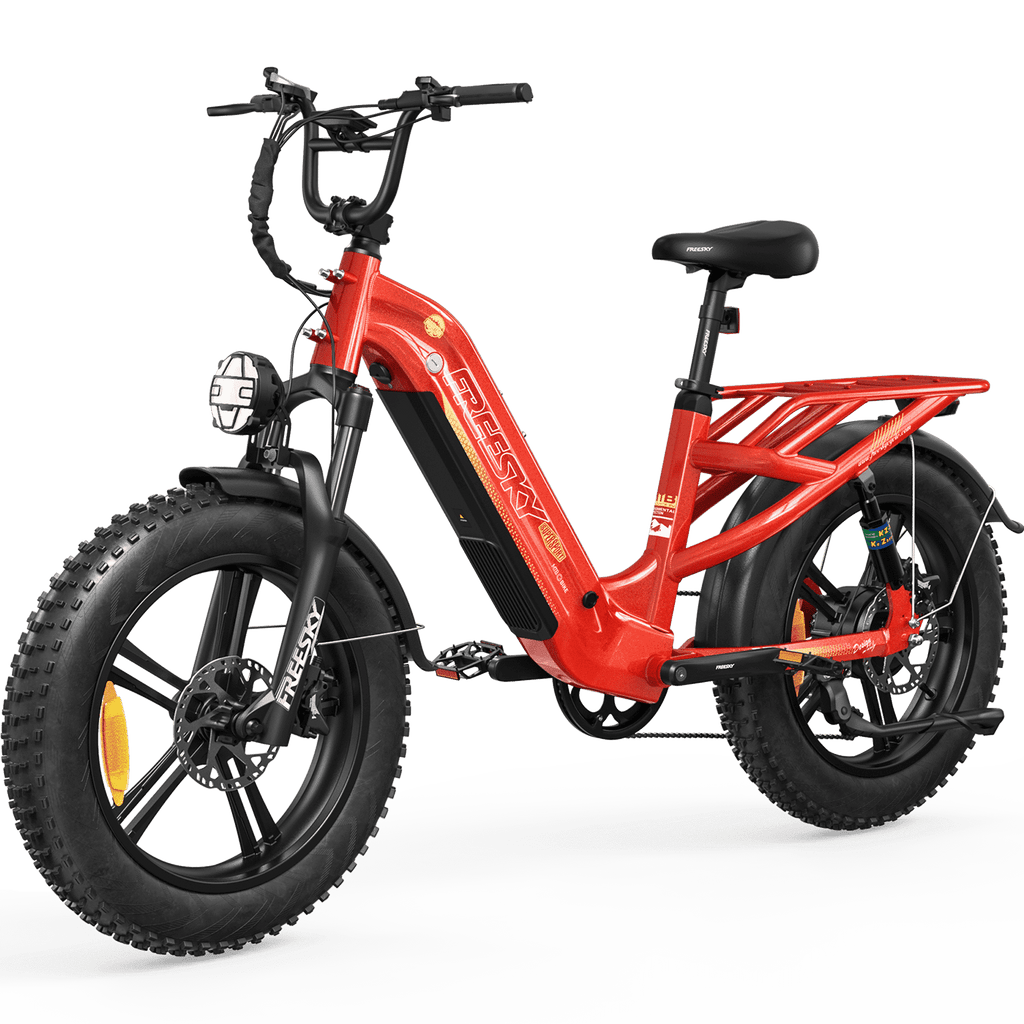 FREESKY 2026 Upgraded Rocky Pro Torque Sensor Electric Bike for Adults, 48V 25Ah Samsung Cells Battery, 105 Miles Range, 33MPH Fat Tire Step-Thru E Bike, 20 Full Suspension Cargo Bicycles, 8-Speeds Electric Bikes