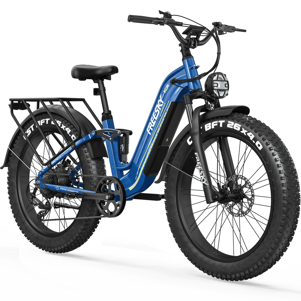 FREESKY 3000W Electric Bike for Adults 105mile Long Range Step-Thru Ebike Motor 37MPH Dirt E Bike 25Ah Removable Samsung Battery 26'' Fat Tire Electric Bicycle Full Suspension for Commute Mountains Electric Bikes