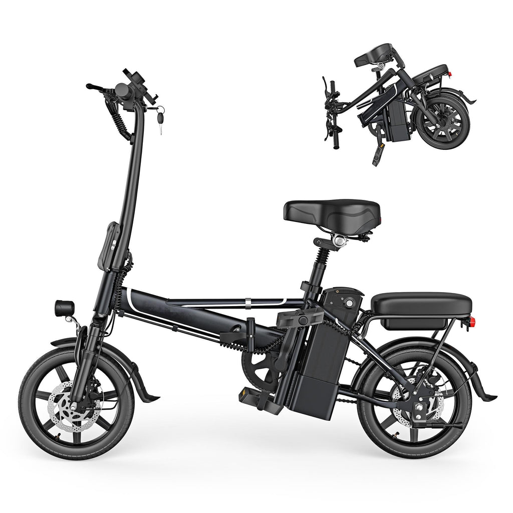 Foldable Electric Bike for Adults and Teens,14 Inch Tire 500W Rear Wheel Drive Motor with 48V 10.4Ah Removable Lithium Battery Two Seats UL2849 Electric Bikes