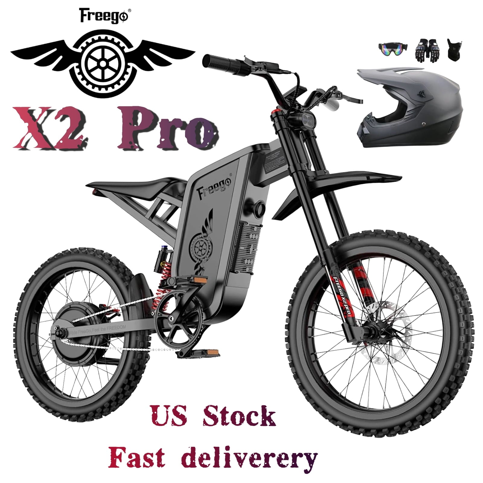 Freego X2Pro 6000W(Peak)Motor 60V 30Ah Battery Electric Motorcycle for Adults,Electric Dirt Bike Teens ,50MPH Off Road Electric Bicycle,19x2 Full Suspension/Four-Piston Hydraulic Brake UL2849 Electric Bikes