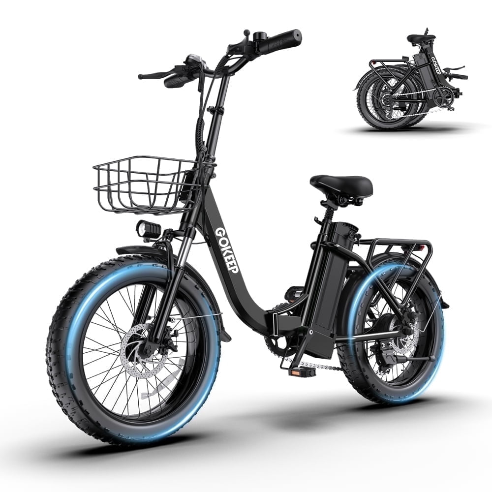 GOKEEP Folding Electric Bike for Adult, 52V 13Ah Removable Battery, 20 Fat Tire & Front Suspension Electric Bicycles, 7-Speed Commuter Ebike, UL2849, Black Electric Bikes
