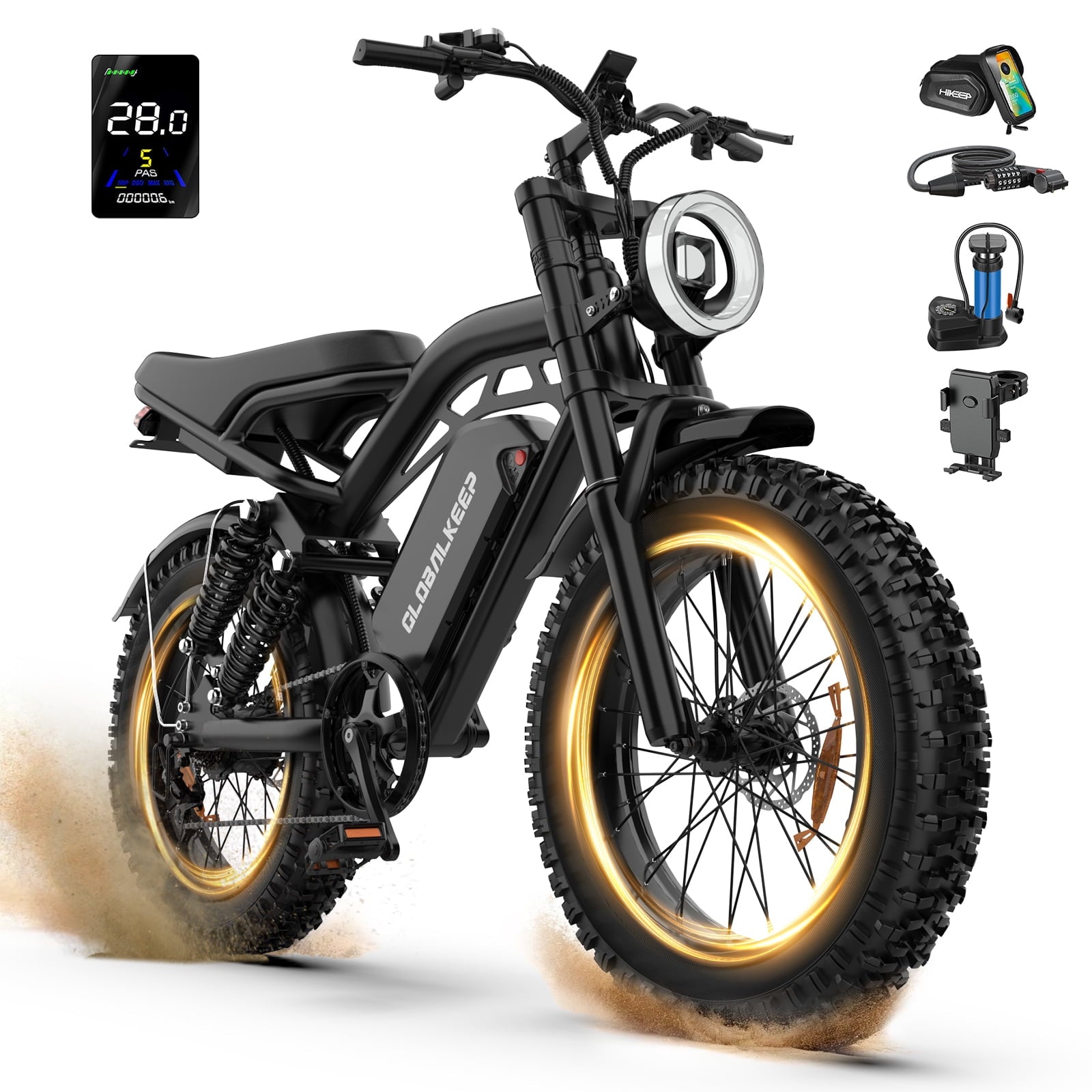 GlobalKeep Electric Mountain Bike for Adults, Peak 1500W Motor, 20x4 Fat Tire E Bicycle, 48V/15.6Ah Battery UL2849 Electric Bikes