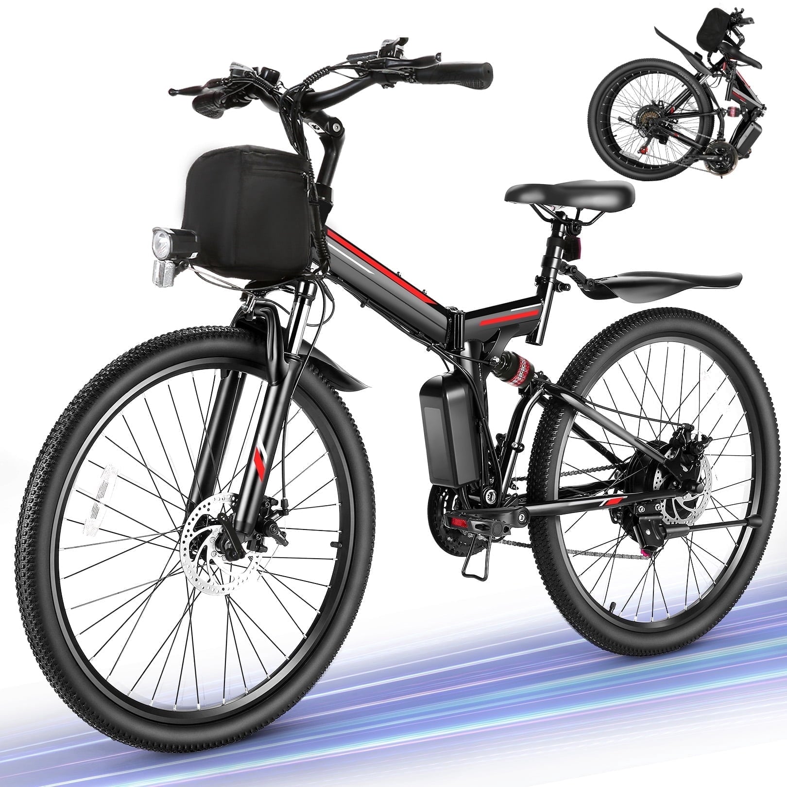 Gocio 26 Folding Electric Bike for Adults, 750W Peak Motor E-Mountain Bike, 19.8MPH, 48V 7.8AH Battery Ebike , 21-Speed Electric Bicycle, UL2849 Electric Bikes