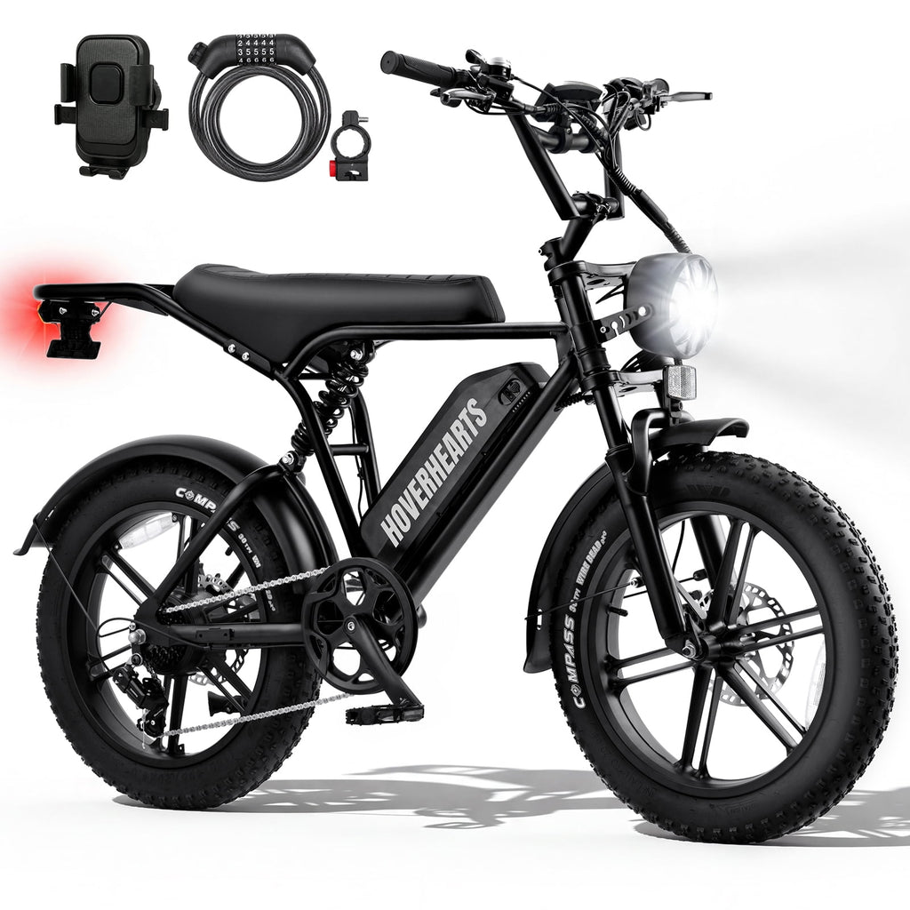 HOVER HEART 20 Fat Tire E-Bike 500W Electric Bicycle for Adults 48V 15Ah 28mph 7 Speed Hydraulic Brakes Retro Style Electric Bike with LCD Display Electric Bikes