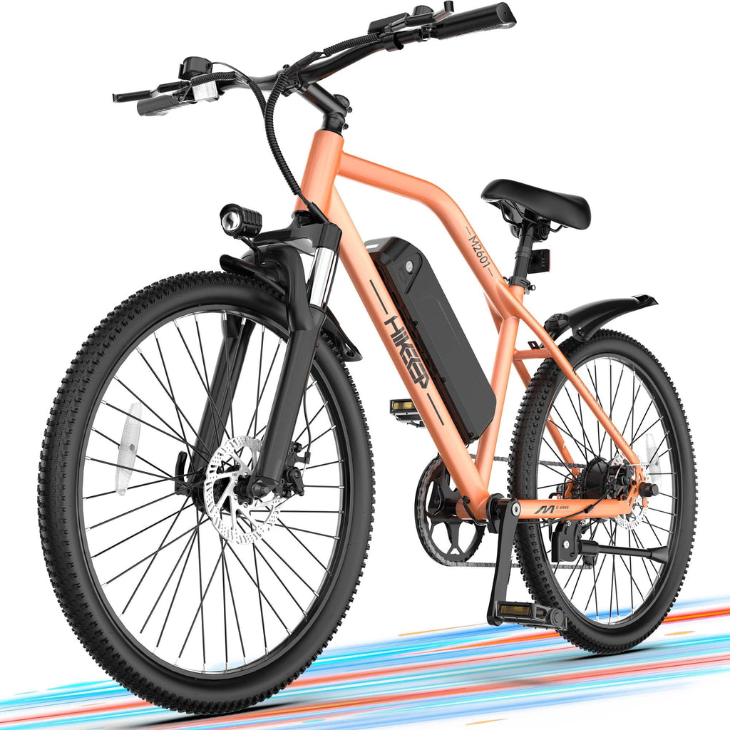 HeloKeep M2601 Electric Bike for Adults, 500W Motor, 48V 375Wh Removable Battery, 26 Puncture-Resistant Tires, 20MPH 7-Speed Ebike with Front Suspension & Disc Brakes, UL2849, Orange Electric Bikes