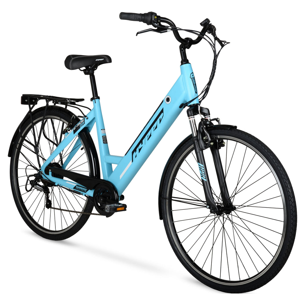 Hyper Bicycles E-Ride 700C 36V Electric Commuter E-Bike for Adults, Pedal-Assist, 250W Motor, Blue Electric Bikes