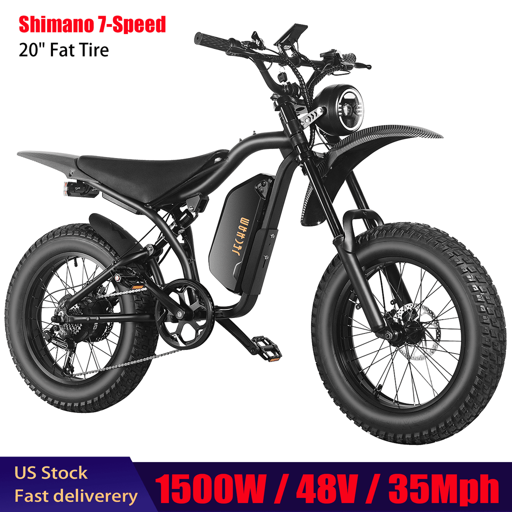 JECHAM 1500W Peak Electric Bike for Adults Teens, 48V 16AH Battery Up to 40+ Miles, 35 MPH Off-Road E-bike with 20x4.5 Fat Tires UL 2849 Electric Bikes