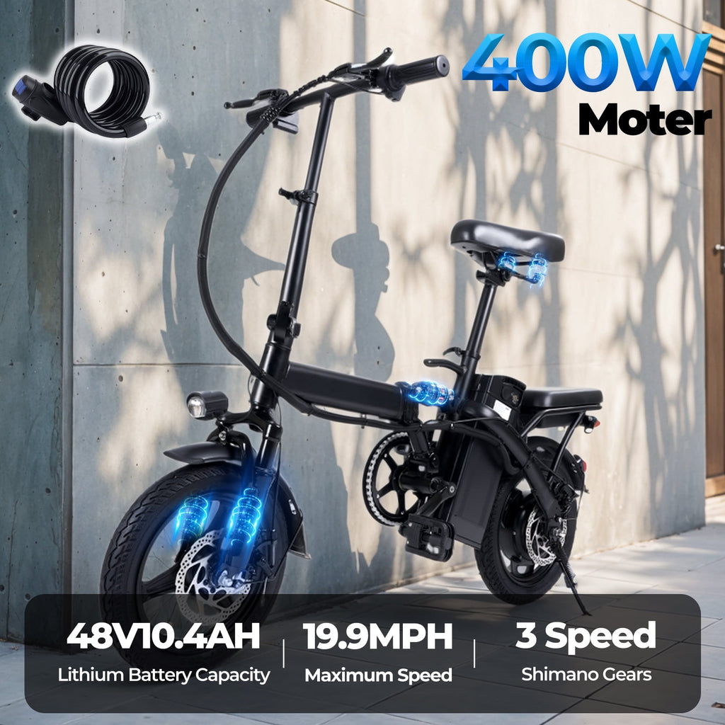 Kunyun T5 48V 750W Adult Electric Bikes,14 Tires, 20mph, 19-22mi Range, Dual Disc Brakes, Adjustable Seat, Removable Basket, Folding Design. Electric Bikes