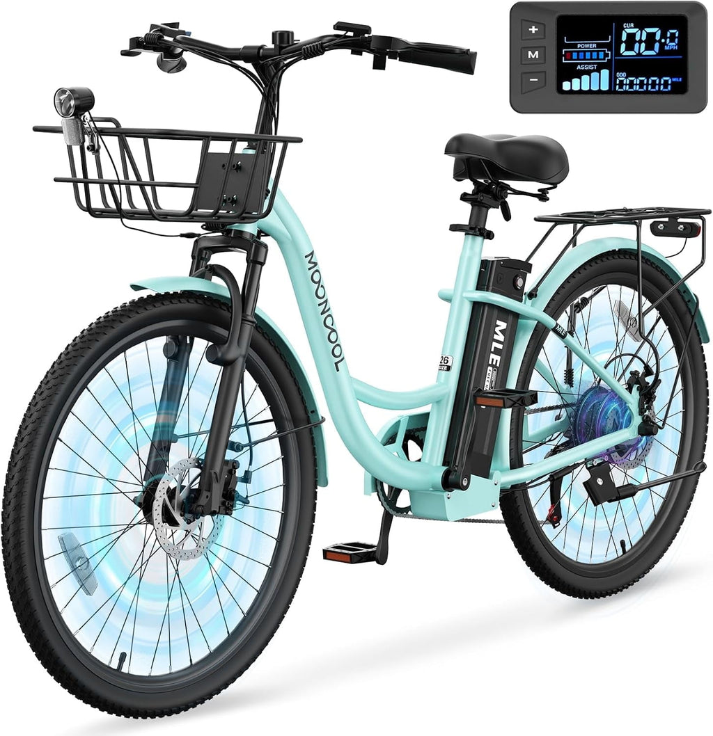 MOONCOOL Electric Bicycle for Adults 350W , 7-Speed Ebike with 36V 10.4Ah Removable Battery， 40 Miles Range , 20 mph Electric Commuter Bike for Women Men Electric Bikes