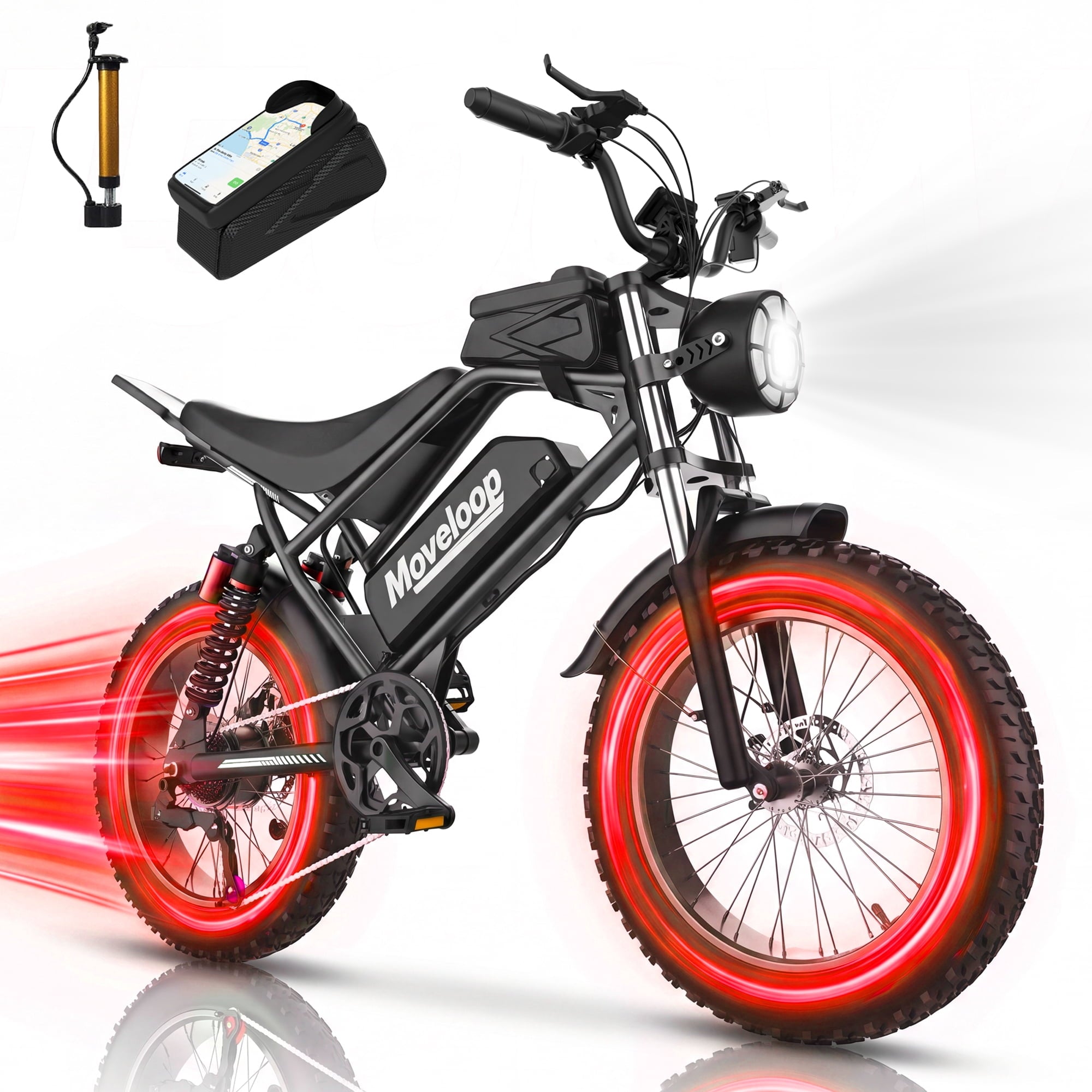 Moveloop Electric Bike for Adults, Peak 1500W 31MPH Ebike, 20 Fat Tire, 48V 15.6AH UL 2849 Certified Battery E-Bike, Max 70 Miles Range, Full Suspension, NFC Unlock (Age 16+) Electric Bikes