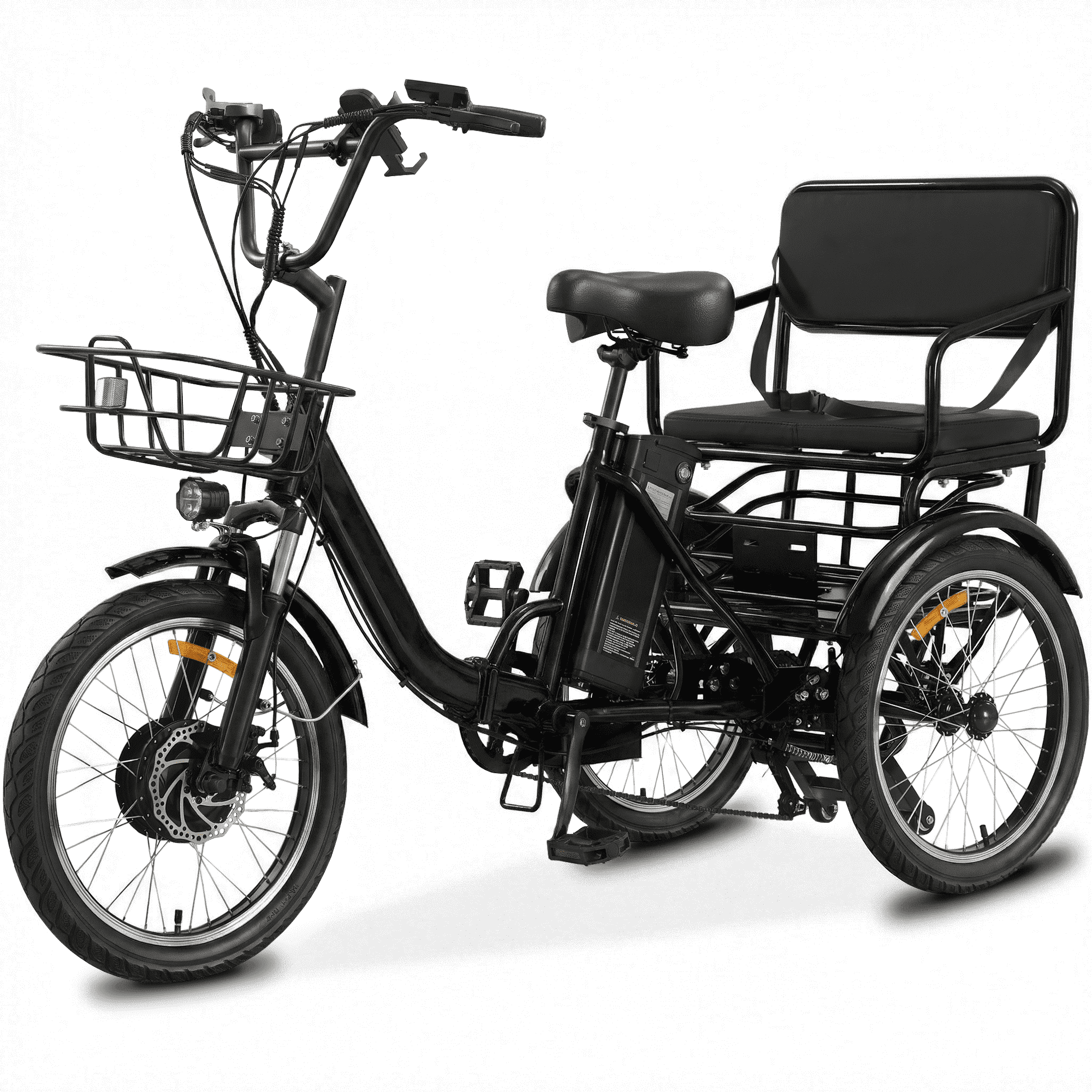 NOMIGO Two-Seat Electric Tricycle for Adults, Foldable 3 Wheel E-Bike for Errands with Rear Seat, Large Baskets and 48V Battery Electric Bikes