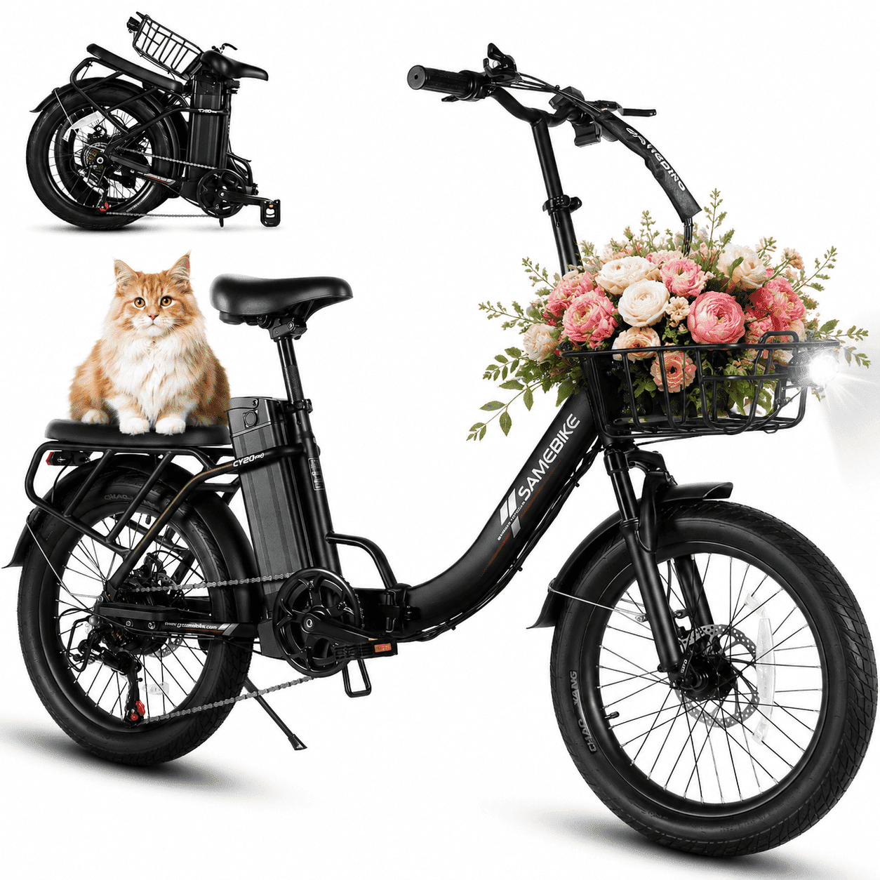 SAMEBIKE Electric Bike for Adults 20x3.0 Fat Tire Folding Ebike 1200W Motor 48V 13Ah Removable Battery 7 Speed Suspension Fork Up to 28 mph Up to 55 miles Range Electric Bikes