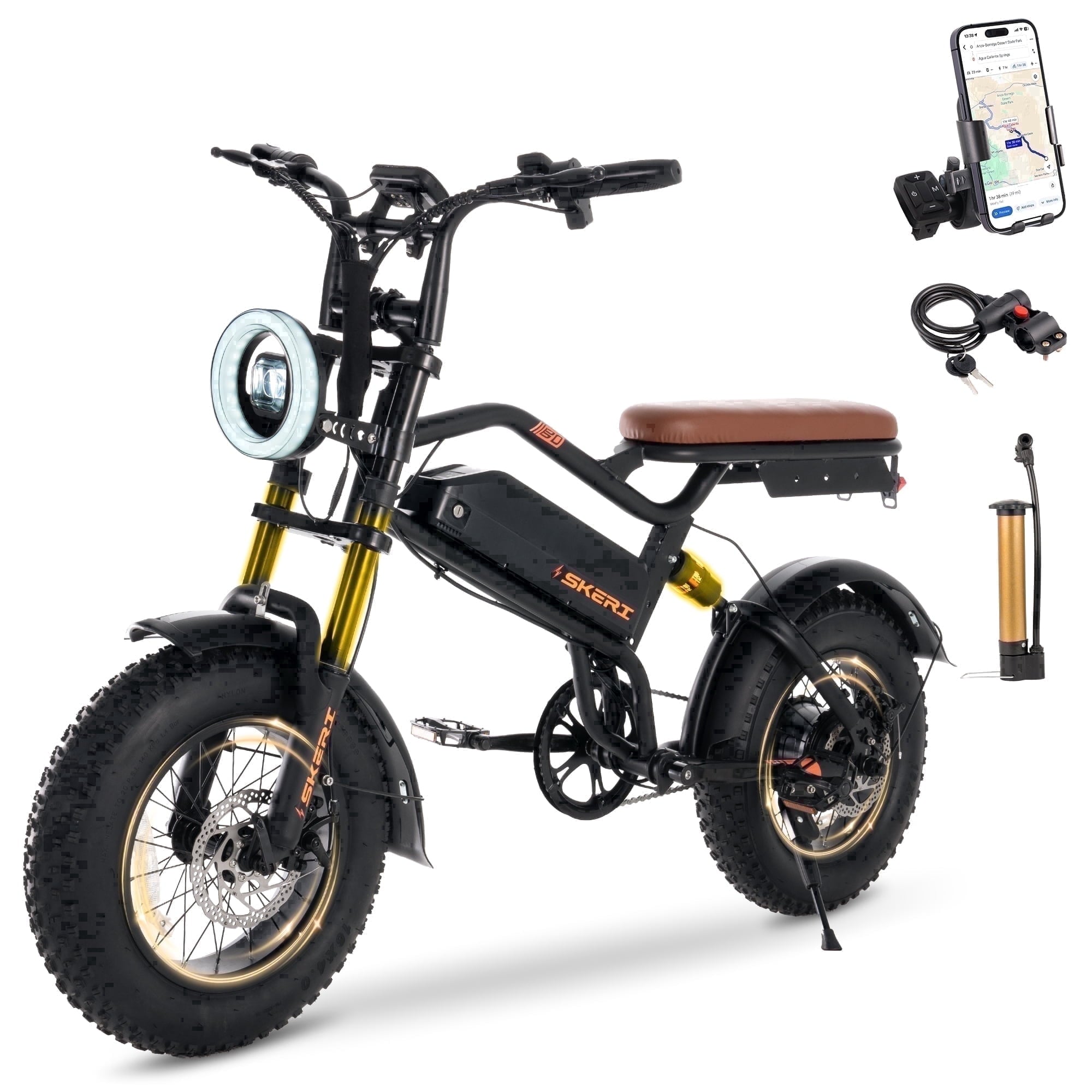 Skeri 750W (Peak 1000W) Electric Bike, 16” x 4” Fat Tire Dual Suspension E-Mountain Bikes, 48V 13Ah Battery UL2849 Electric Bikes