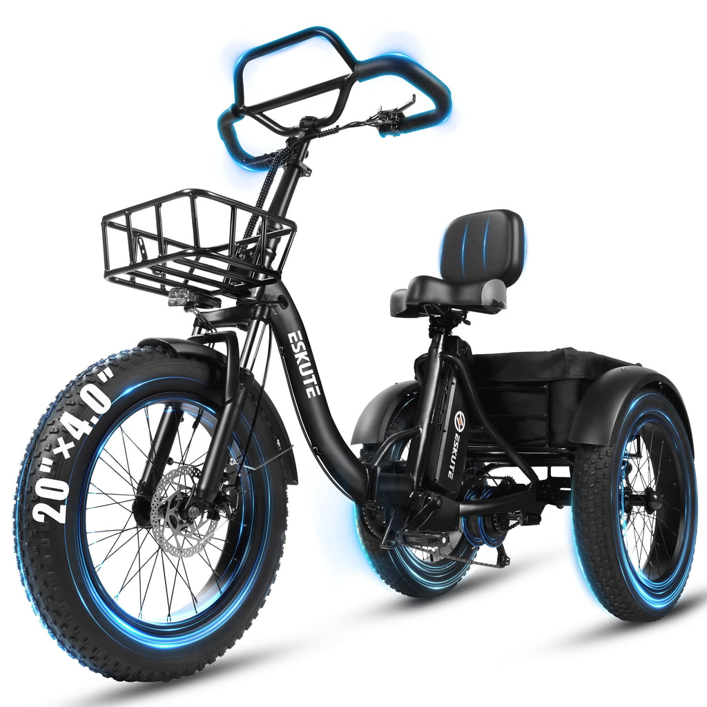ESKUTE T300 Pro Electric Tricycle for Adults, E Trike, 998.4Wh Battery, 20 x 4.0 Fat Tires, Foldable 3 Wheel Electric Bike, Stable Ride for Seniors & Parents Black, UL2849 Electric Bikes