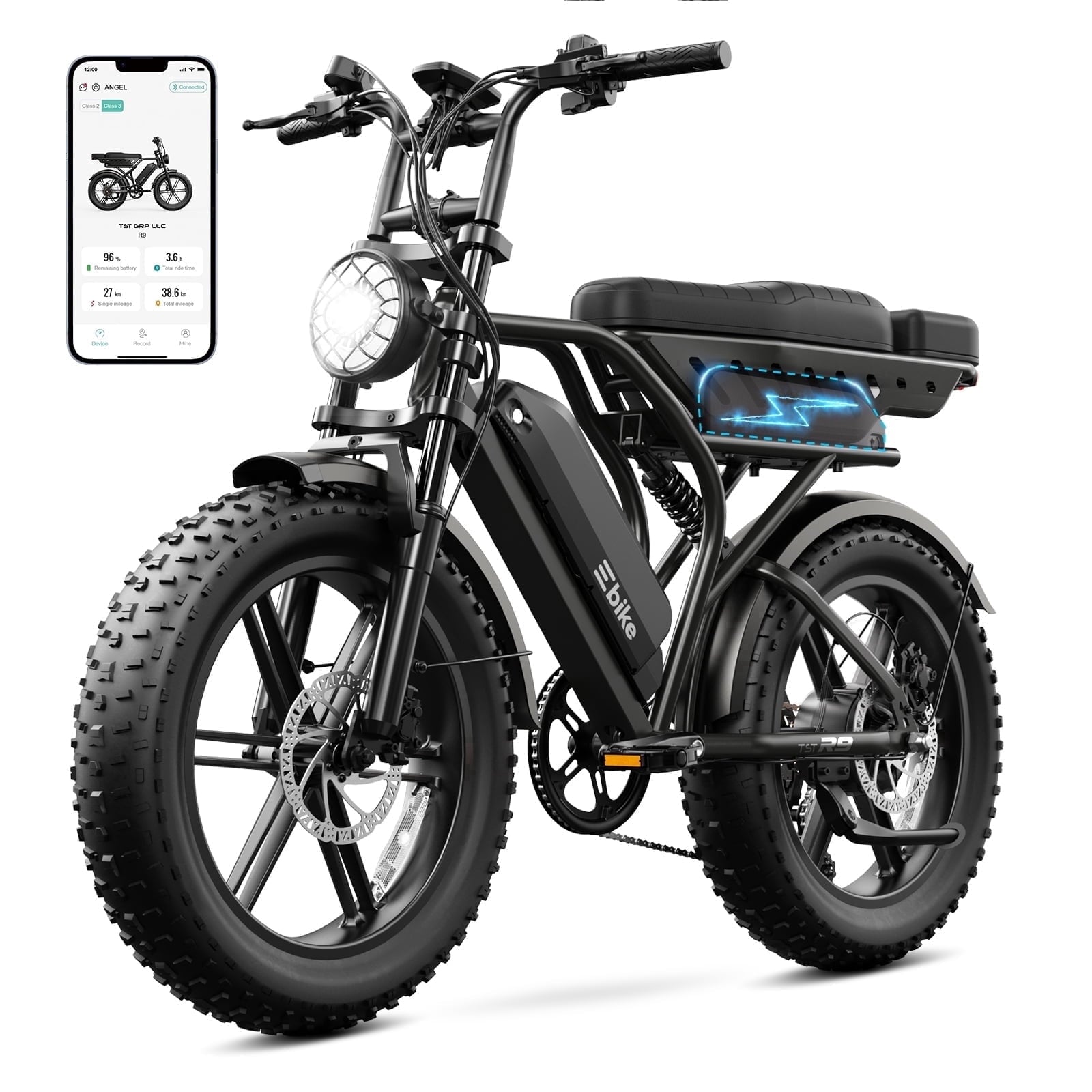TST Electric Bike for Adults, 750W Peak 1500W Motor, 20x4 Fat Tire E Bicycle, E Mountain Bike, 48V/15AH UL2849, App Control Electric Bikes