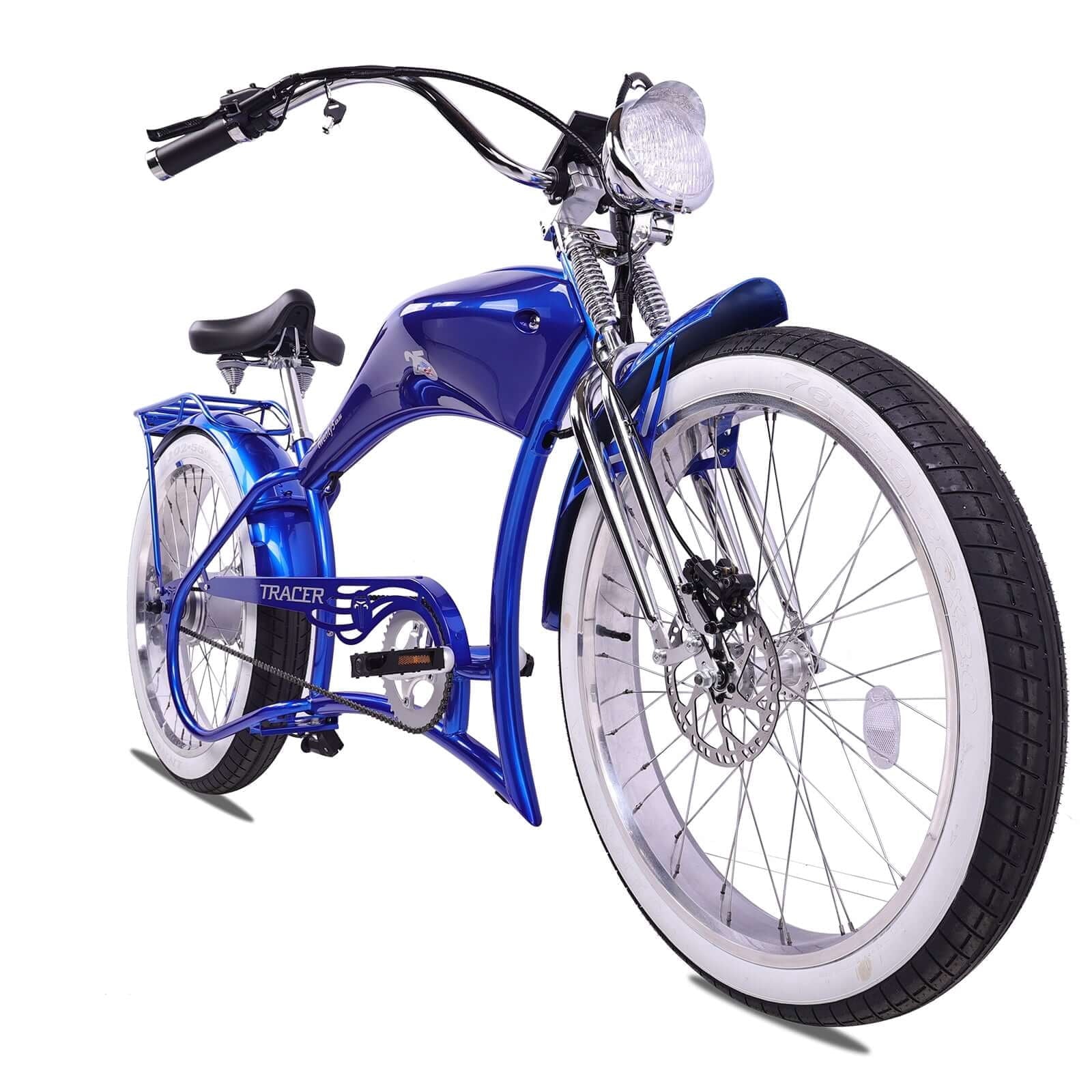 Tracer Twenty5 DS Cruiser E-bike, 26 Wheels, 800W Rear Motor, 48V/17.5Ah Battery, 5 PAS, Supsension Fork, Disc Brake, for Men, Blue Electric Bikes