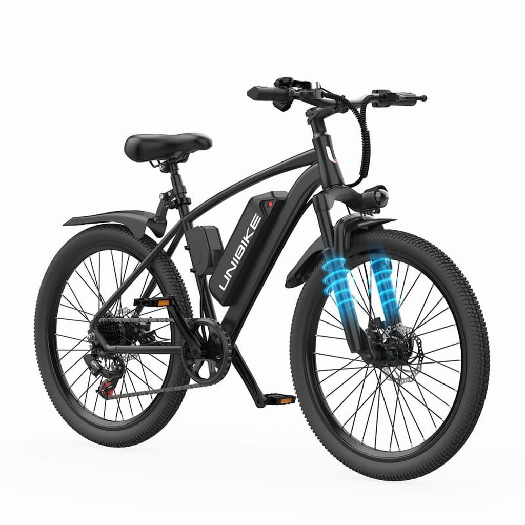 Unibike 26'' Ebikes For Adults, 748 Peak Motor Electric Mountain Bike, 36V 10Ah Removable Battery, 7-Speed E-Bicycle, Front Suspension Electric Bikes