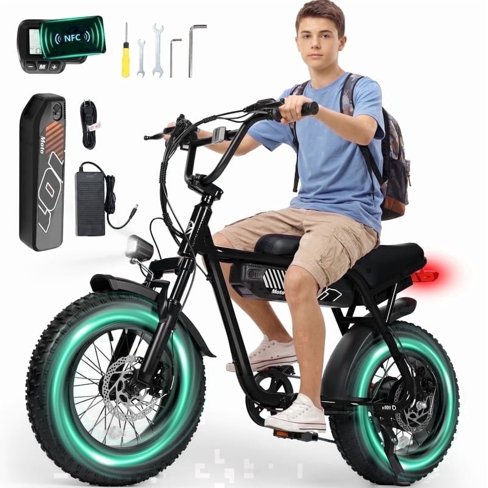 ESKUTE V101 Electric Bike for Adults & Teens 750W Peak 1500W, 28MPH, 48V 13Ah Battery, 16x4.0 Fat Tire E-Bike, 7-Speed, Front Suspension, All-Terrain Ebike Black, UL2849 Electric Bikes