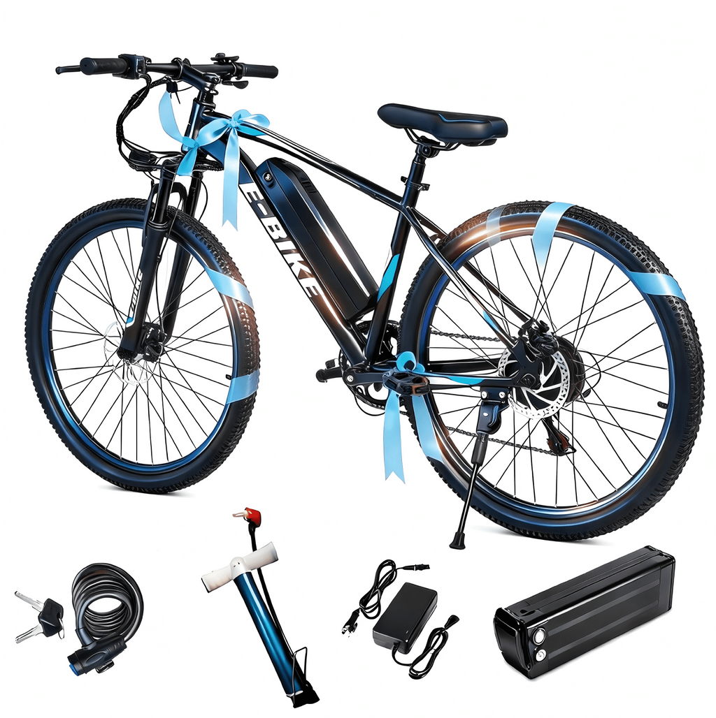 XKJ Electric Bike for Adults, 26”Electric Mountain Bike 576Wh Internal Battery & LCD Display,750W (Peak) Motor,7-Speed, Lightweight Ebike for Teens,40 Miles, Full Suspension,UL2849 Electric Bikes