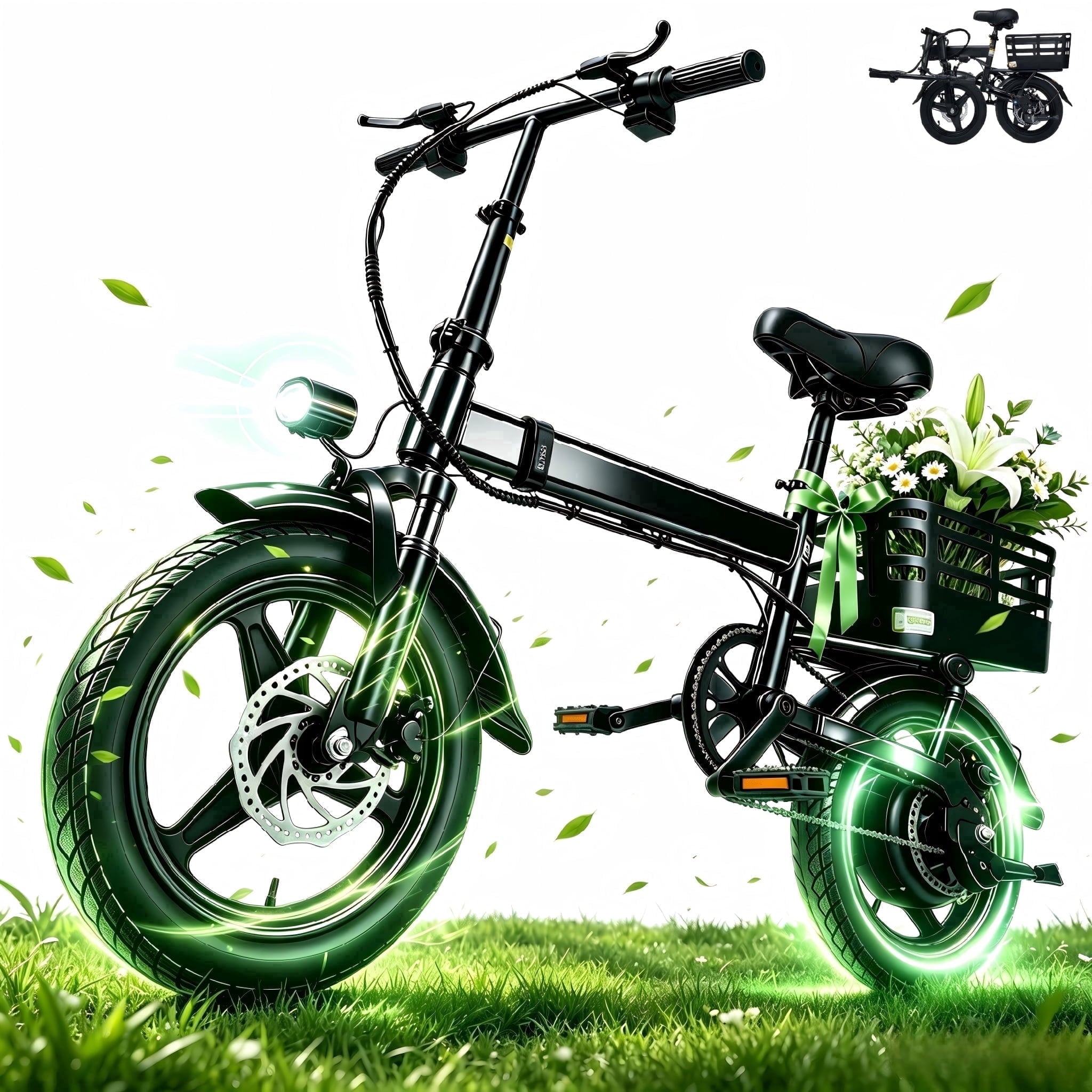 XKJ Electric Bike for Adults, Ebike, Electric Bicycle with 48V 12AH Battery,14 Folding Ebike for Teens, 21MPH,20+ Miles(MAX),500W Motor,Multi-Shock Absorption,Mini E Bikes with Baskets,UL2849 Electric Bikes