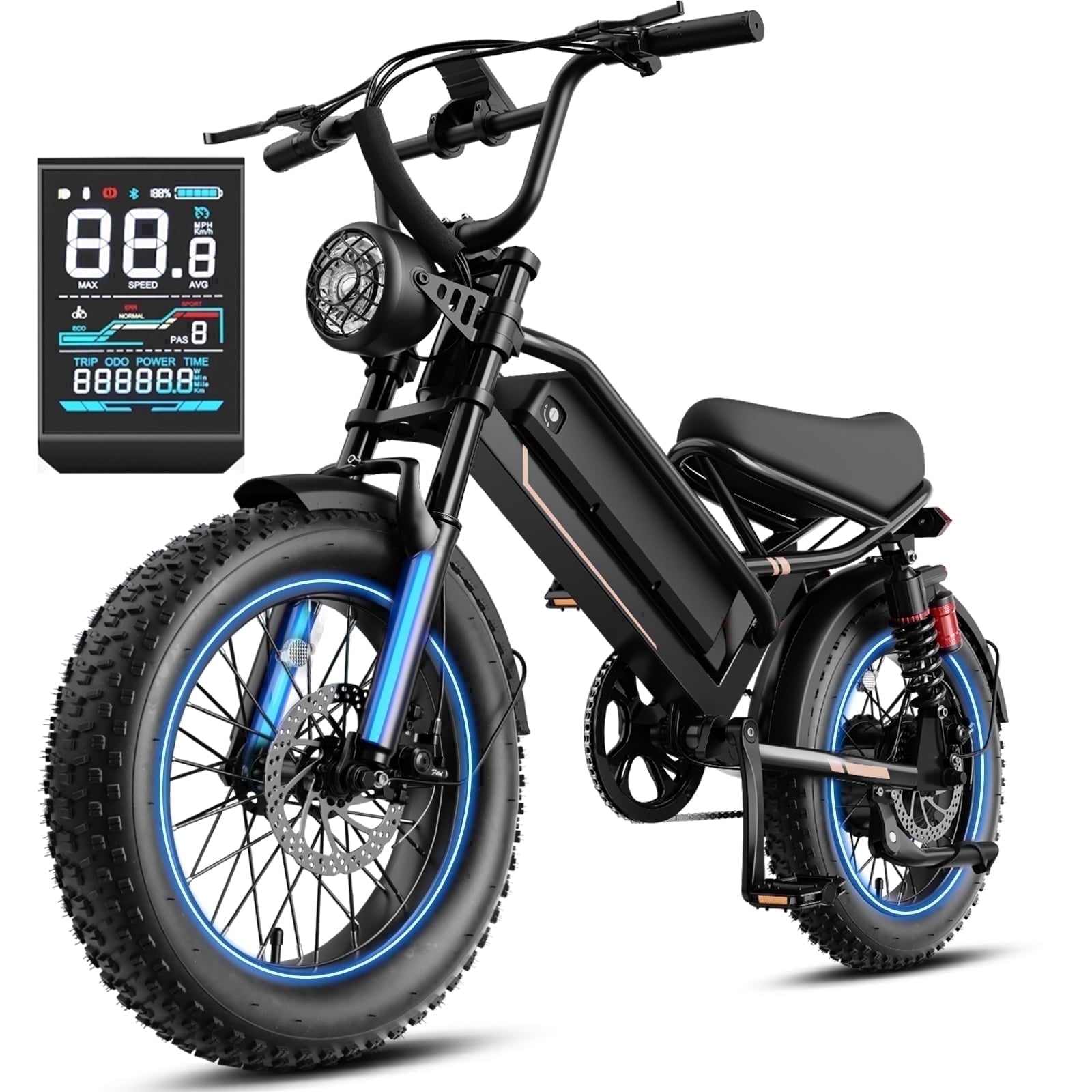 YareYi Electric Bike for Adults Teens, 2000W Peak E-Mountain Bicycle, 28MPH Fat Tire Ebike, 48V 600Wh Removable Battery Dual Suspension UL2849, 16 inch Electric Bikes