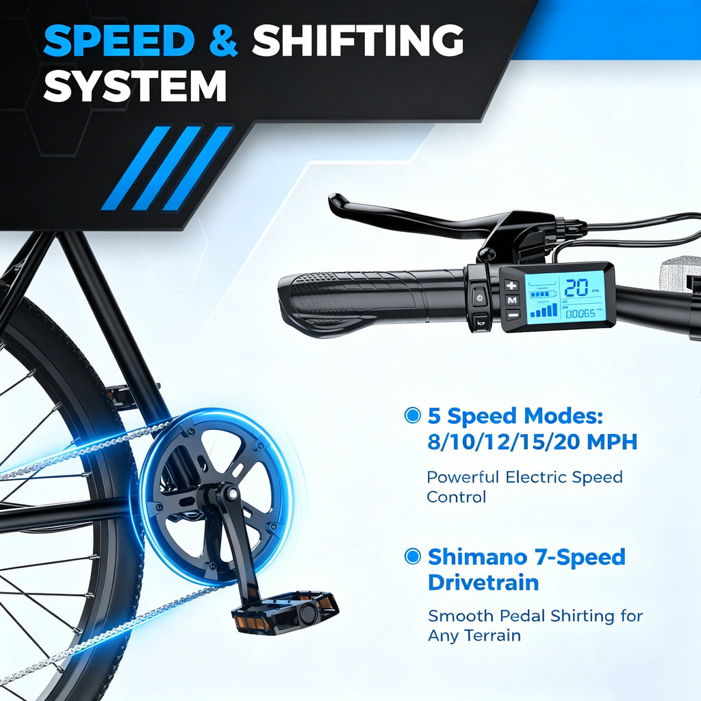 Electric Mountain Bike for Adults, 26 E-Bike with Shimano 7-Speed Gears,750W Peak,36V Removable Battery, Twist Throttle & Pedal Assist Electric Bikes