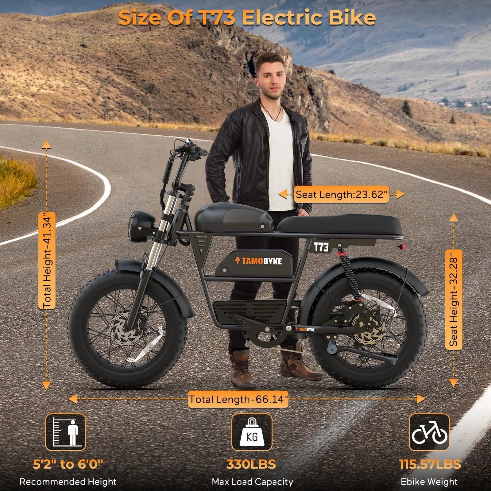 Adult E-Mountain Bike Tamobyke T73PROMAX, 3000W Peak Dual Motor, 37.5mph, 48V 36.4Ah Battery, 20 Fat Tire Electric Bike, UL2849 Electric Bikes