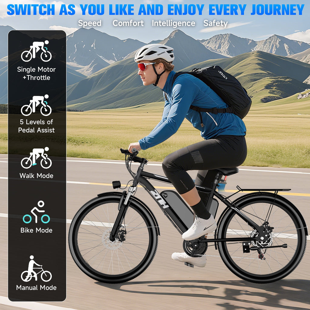 ZNH Electric Bicycle for Adults 1000w Peak – Electric Mountain Bike with 52V 13Ah Removable Battery ,26 off-road Ebike, Shimano 21-Speed, UL 2849，Black Electric Bikes