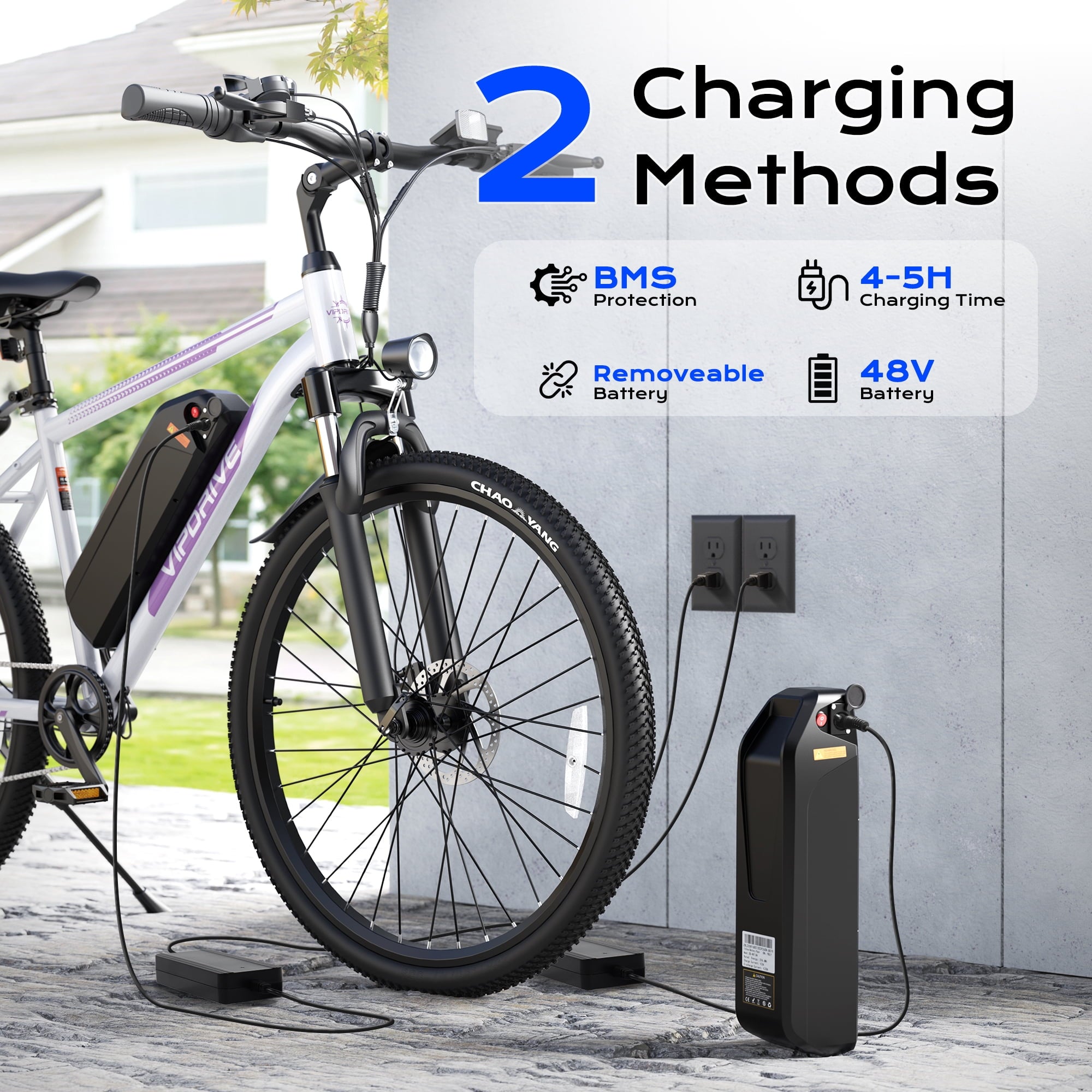 VIPDRIVE Electric Bike for Adults, 26'' 750W Peak Ebike, 48V 7.8AH Removable Battery，Up to 40 Miles 20MPH Electric Mountain Bike，Front Fork Suspension，UL2849 Electric Bikes